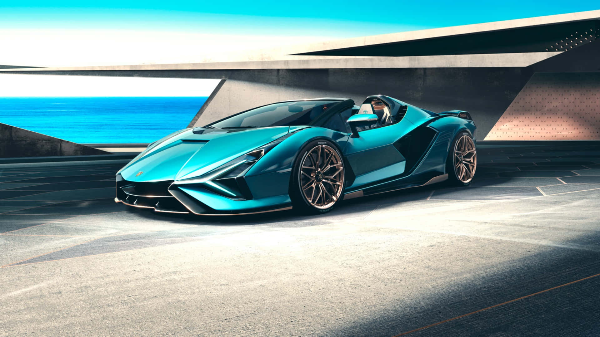 Lamborghini Huracan parkeret foran en bygning Wallpapers