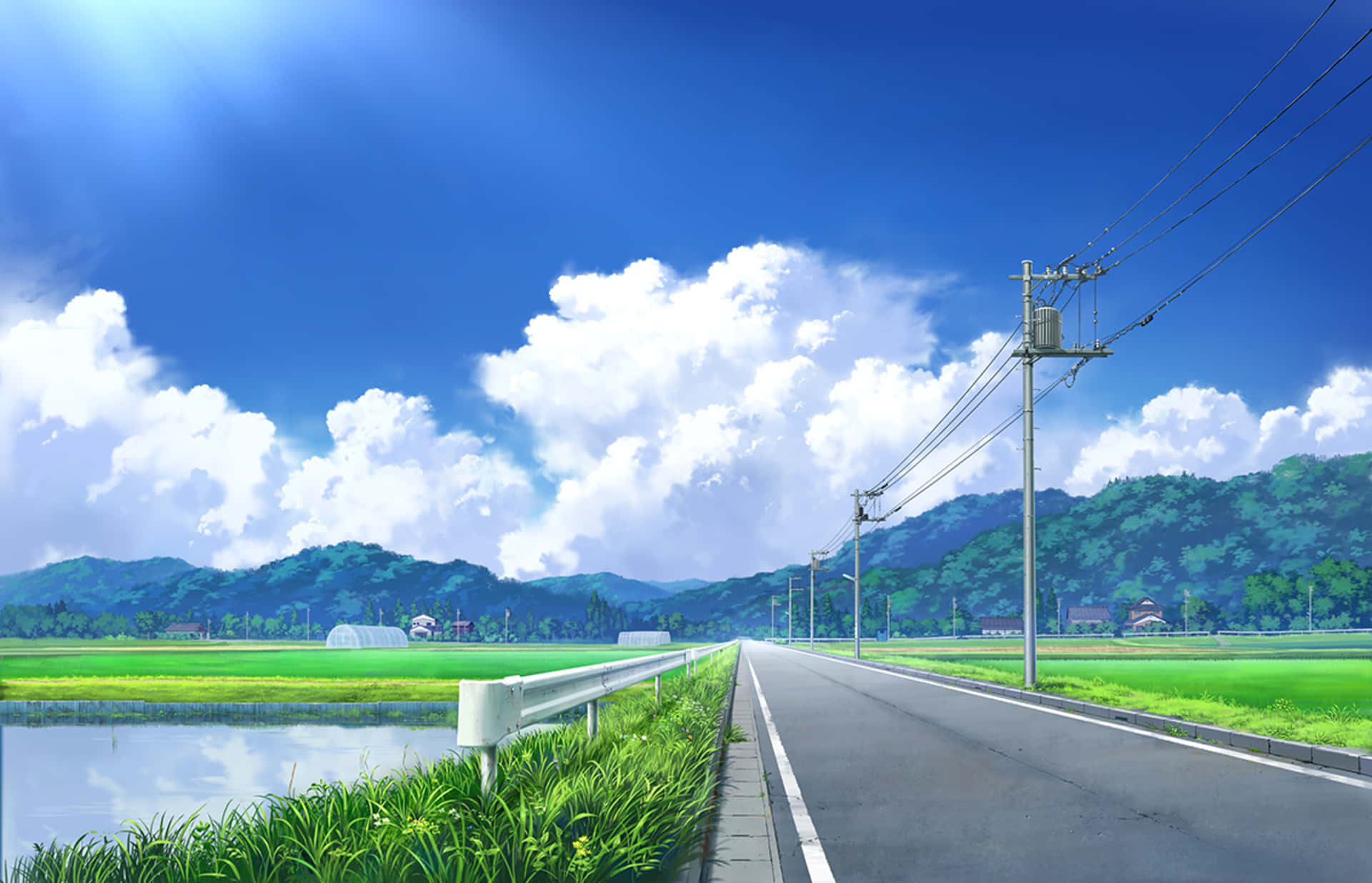 Landevej og sø anime kunst Wallpapers