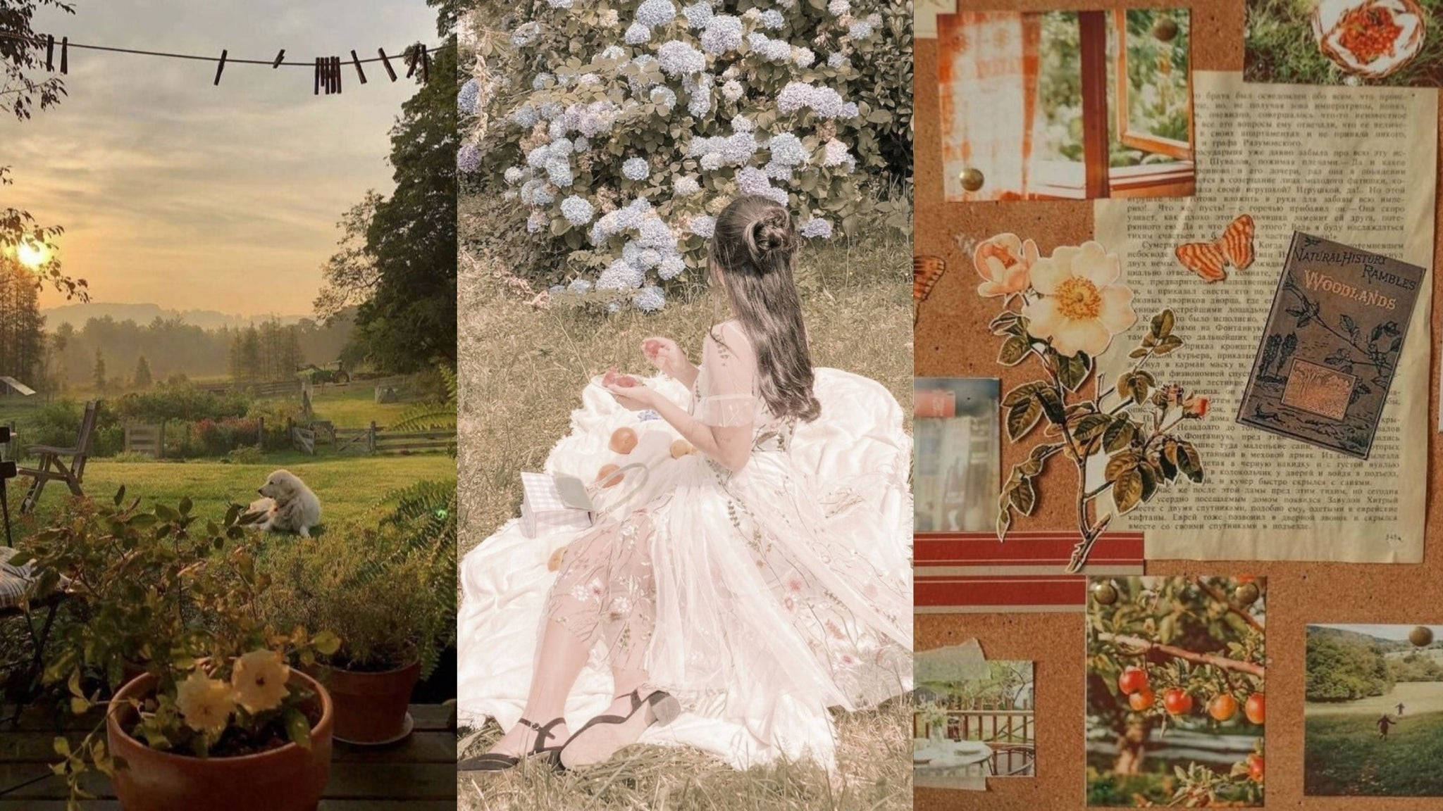 Landlig bondepige kjole scrapbook cottagecore skrivebord Wallpapers