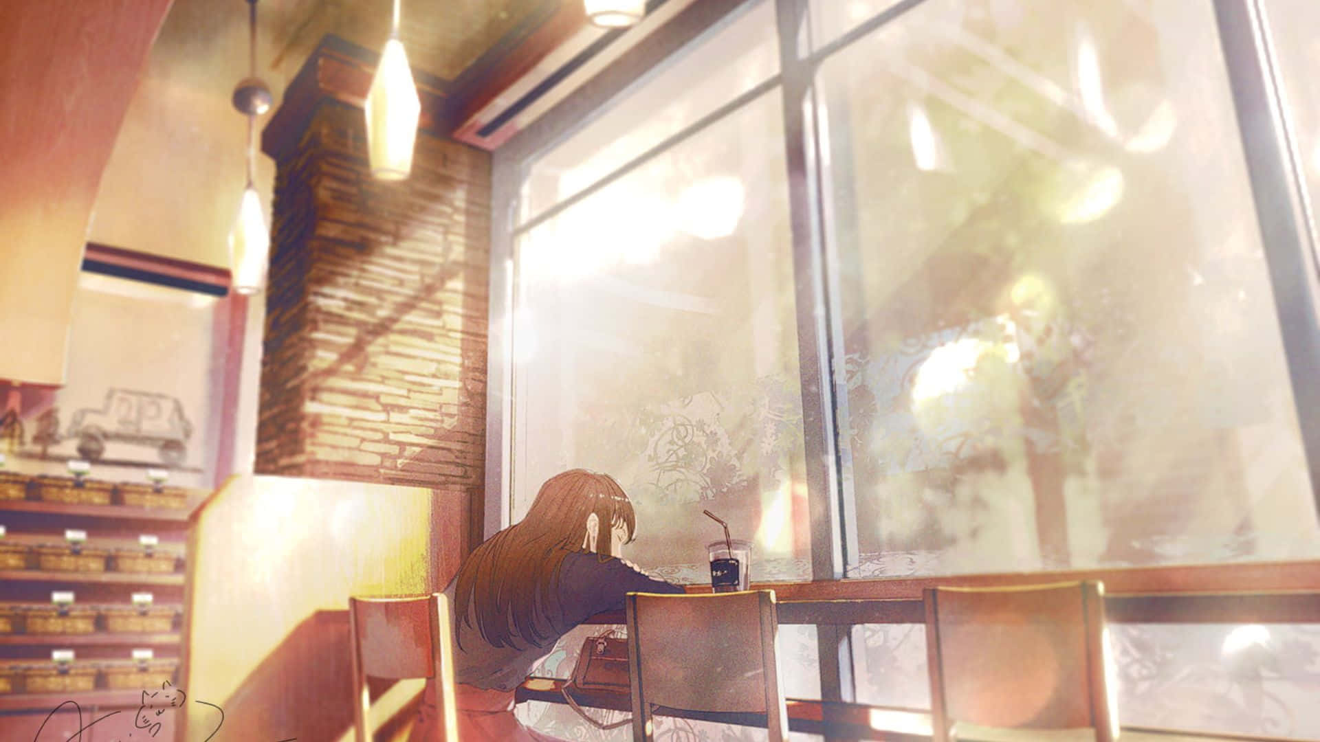 Lavendt animecafébaggrund Wallpapers