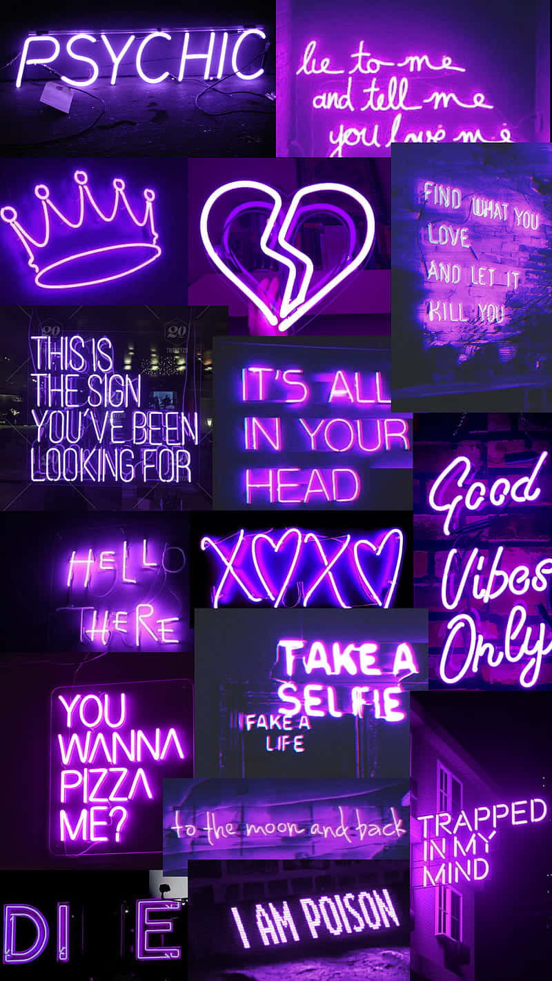 LED lysskilte collage æstetisk lilla baggrund Wallpapers