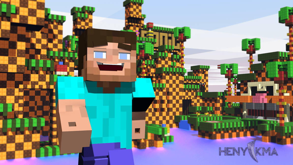 Leende Steve Nyder Solskinnet i en Verden af Minecraft-klodser Wallpapers