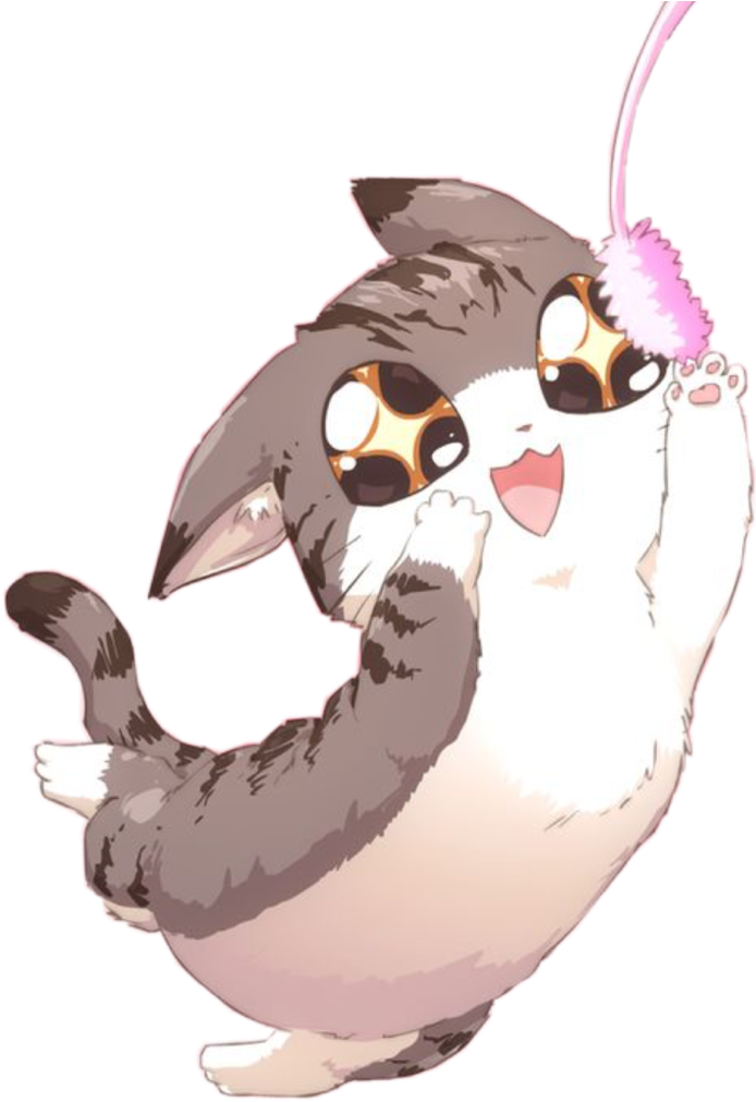 Legesyg Kawaii Kat med Fjerlegetøj Wallpapers