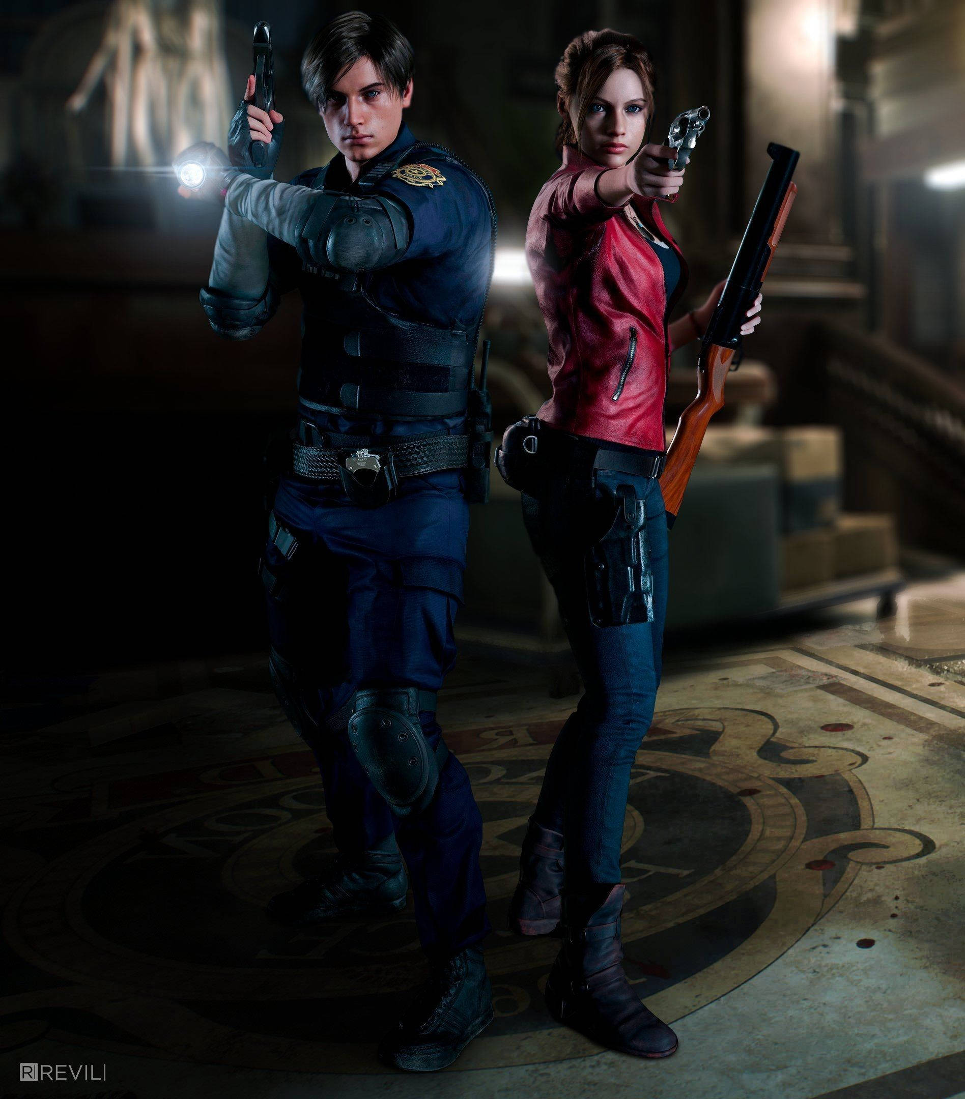 Leon og Claire kæmper sig gennem RPD i Resident Evil 2 Remake Wallpapers