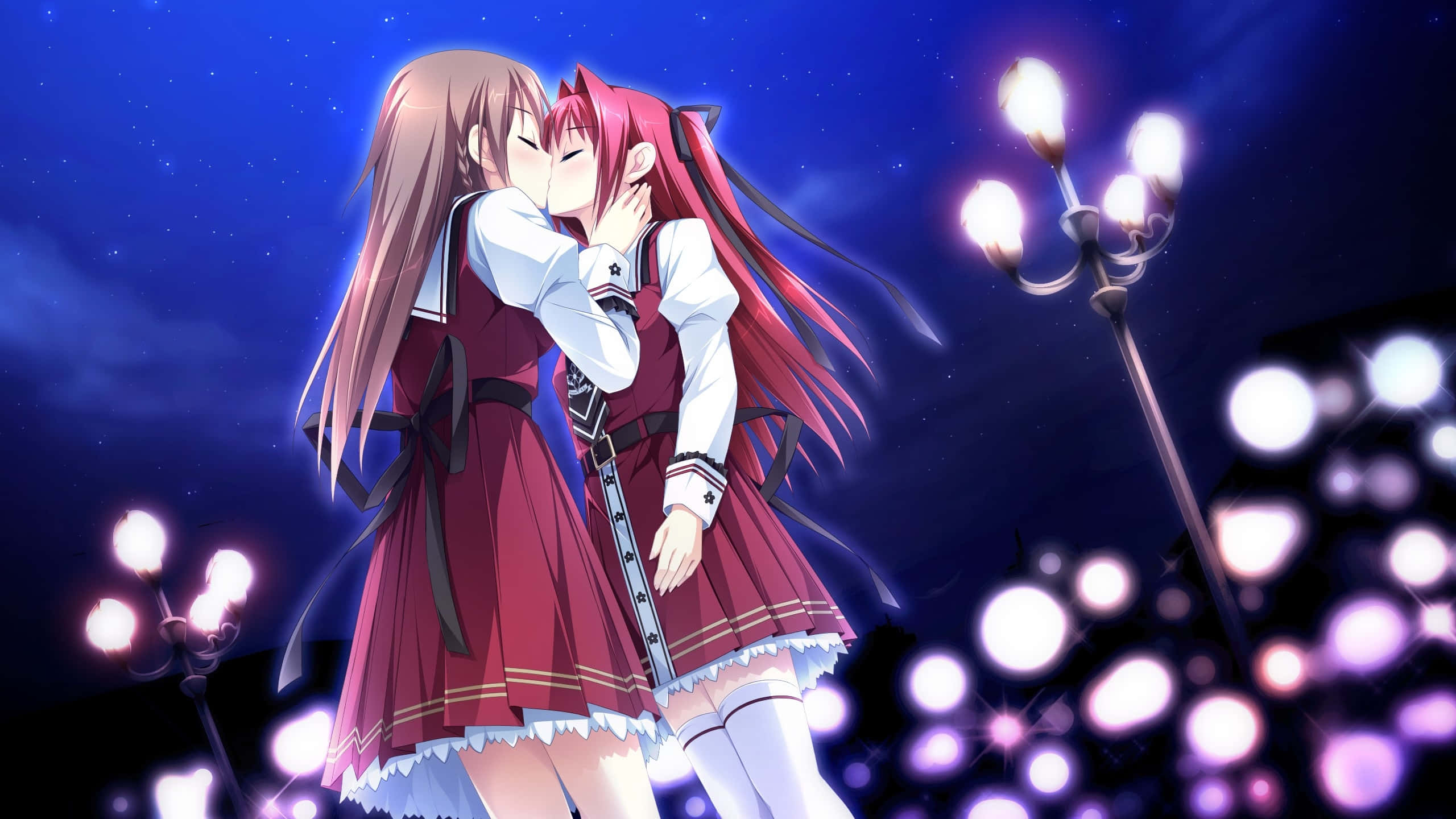 Lesbisk anime skolepige kys Wallpapers