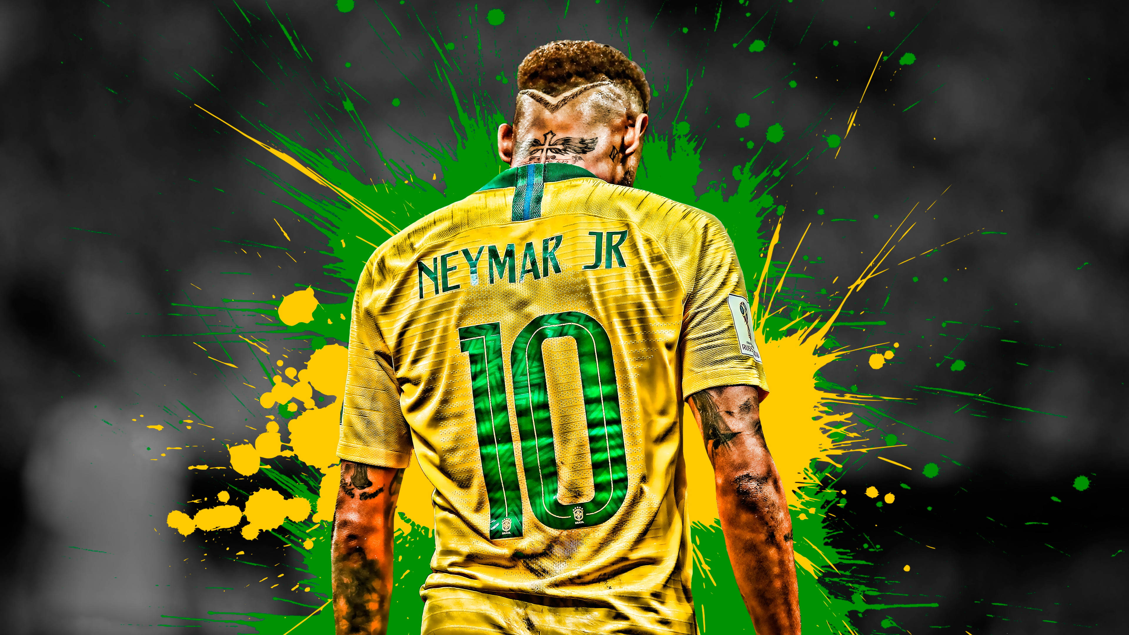 Levende 4K-billede af Neymar Jr. med baggrund af sprøjtet maling Wallpapers