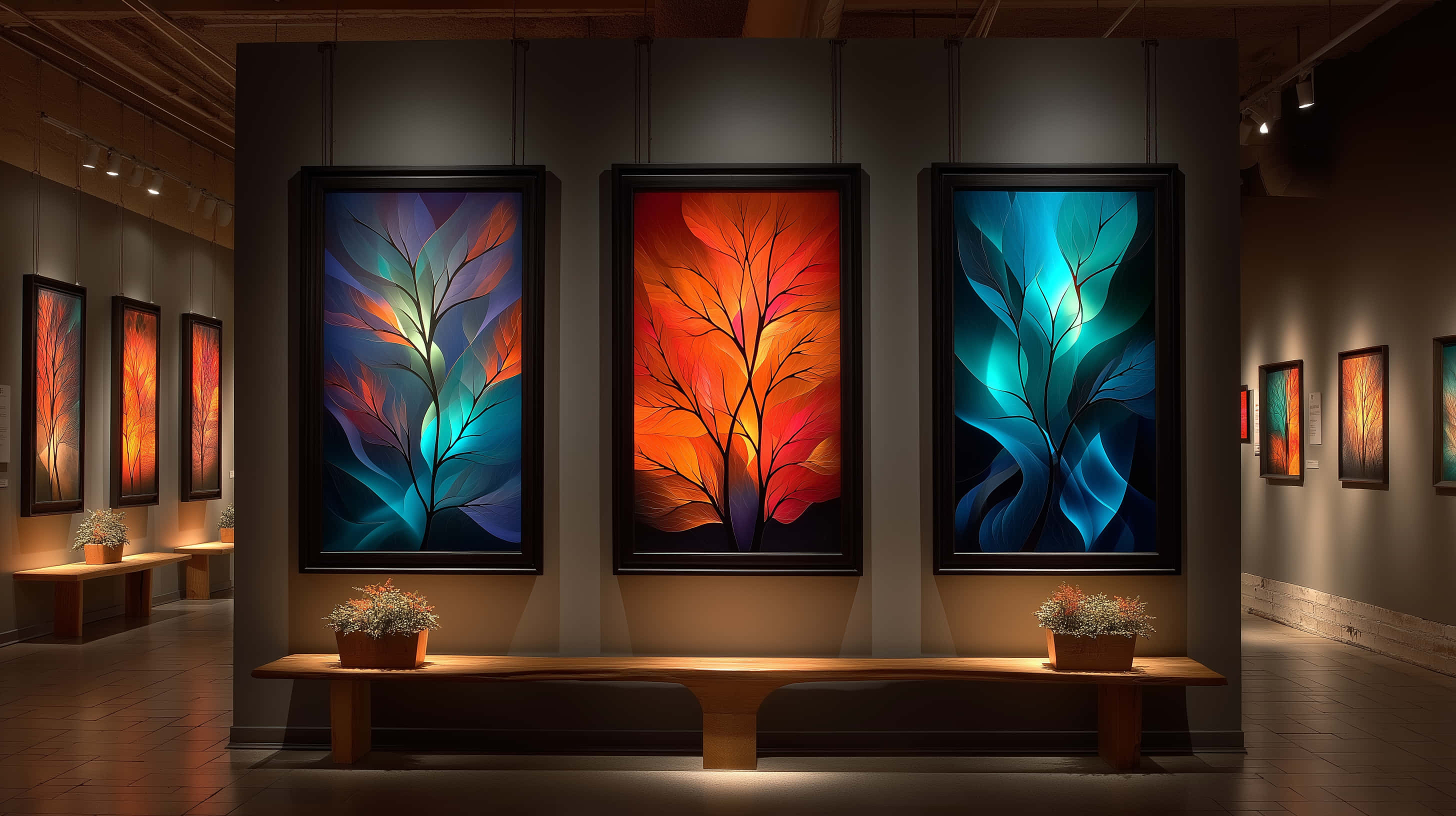 Levende abstrakte japanske malerier i kunstgalleri Wallpapers