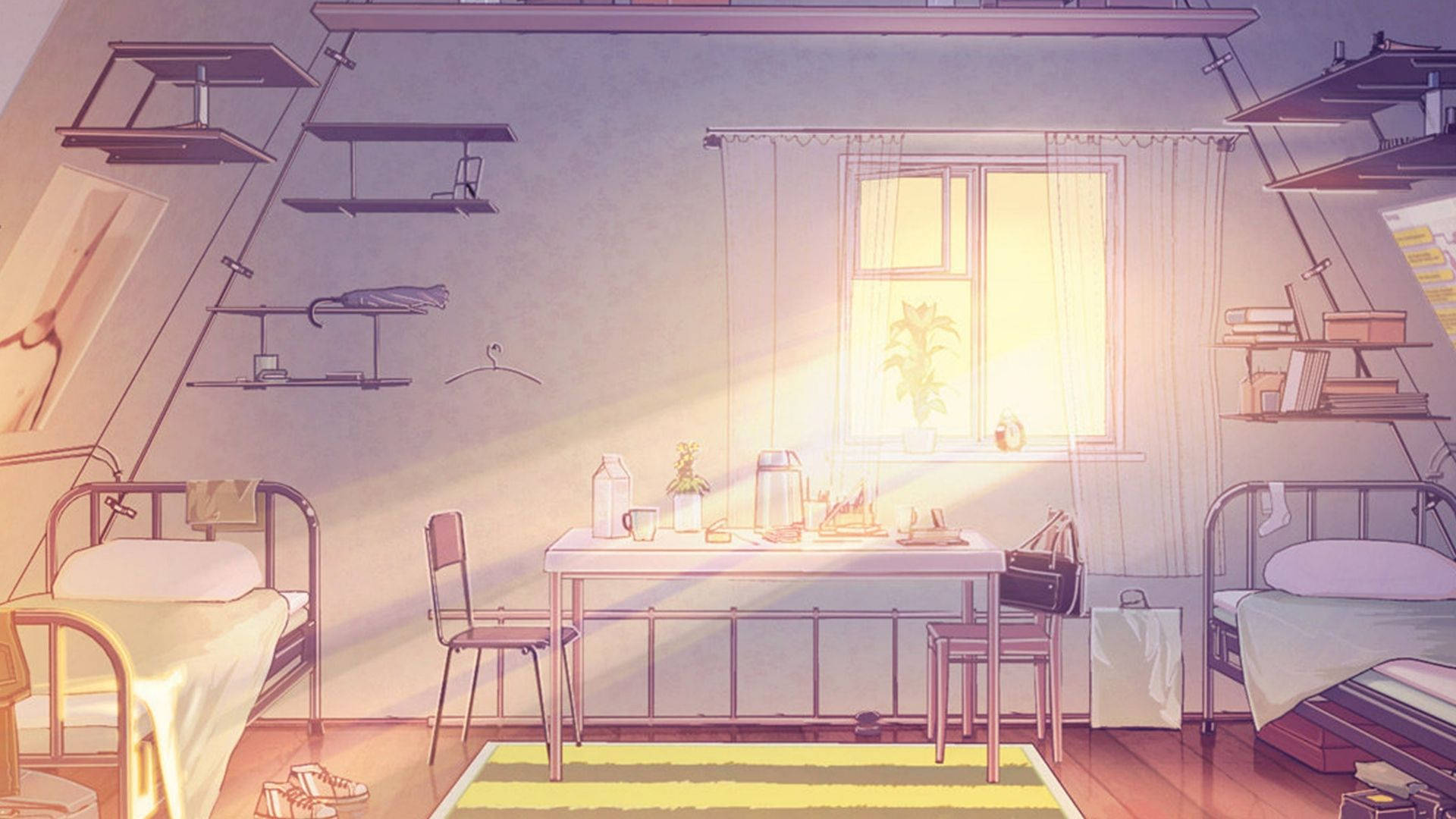 Levende anime-inspireret værelse om natten Wallpapers