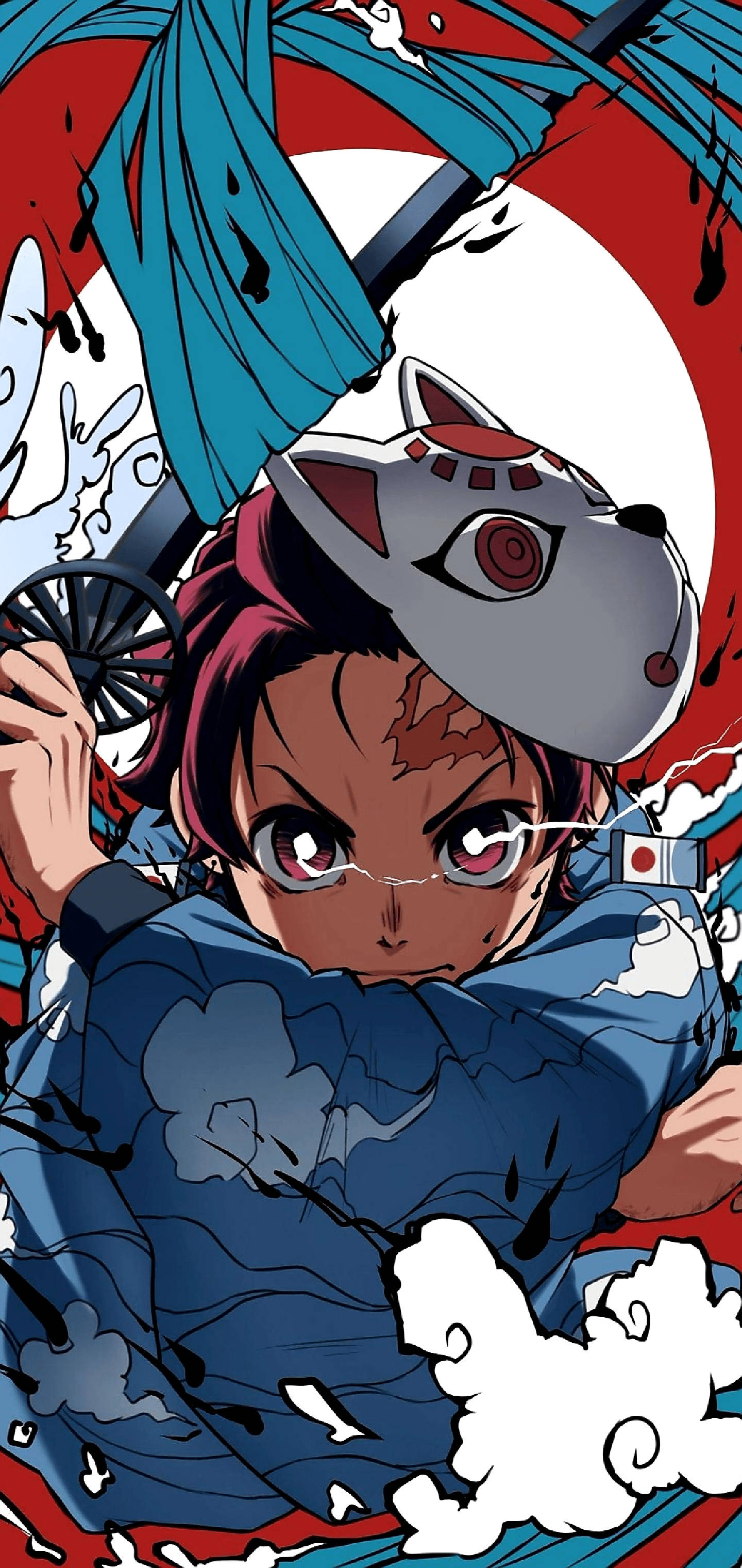 Levende farvet Tanjiro-maske fra Demon Slayer-serien Wallpapers