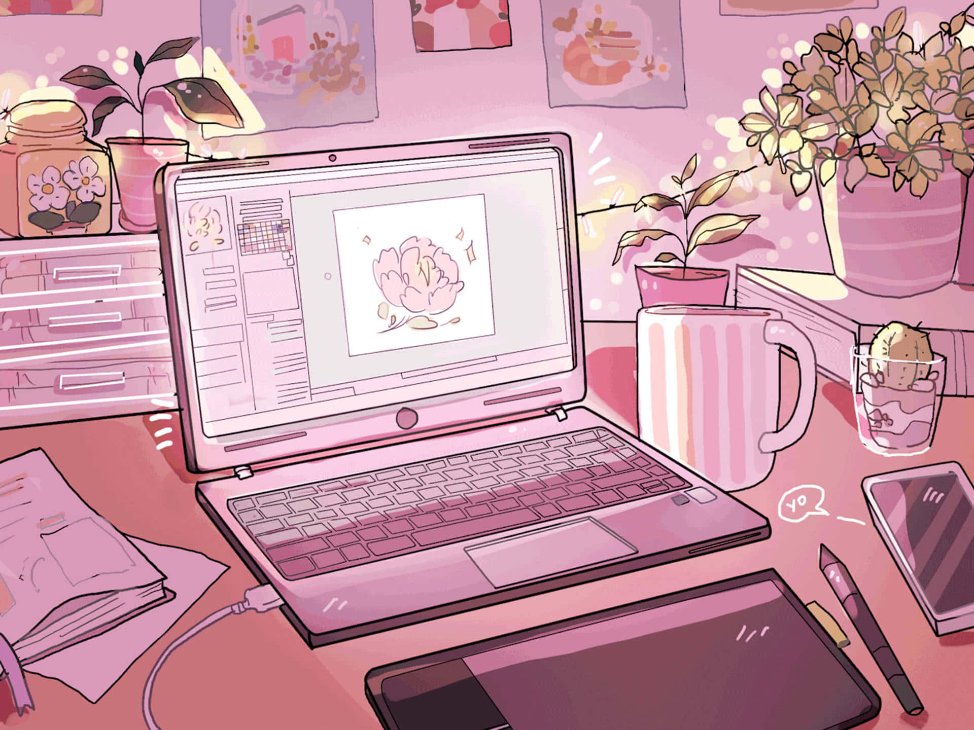 Levende pink anime æstetik Wallpapers