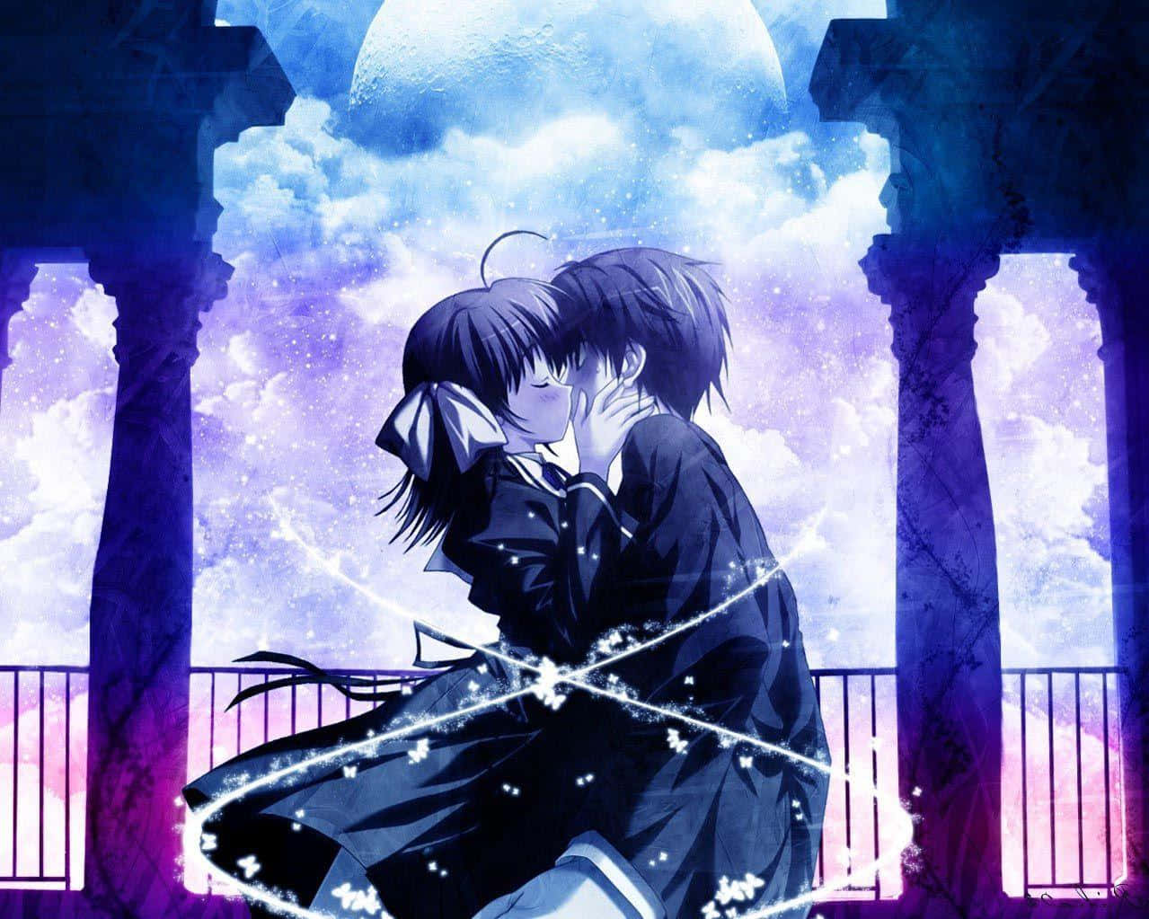 Lidenskabeligt sidste kys fanget i evig omfavnelse Wallpapers