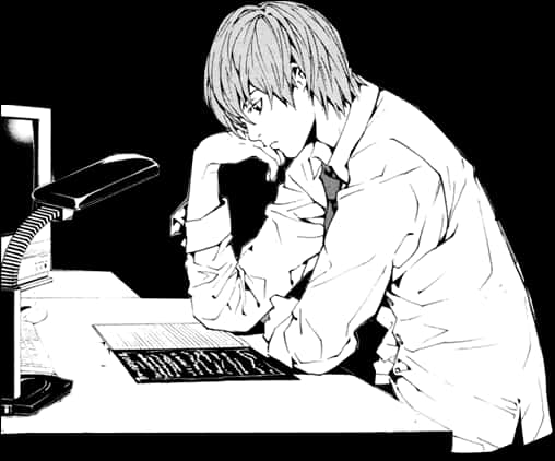 Light Yagami i eftertanke ved skrivebord Wallpapers
