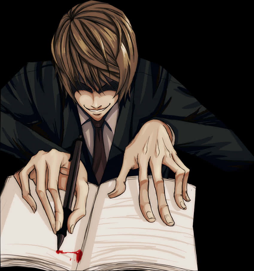 Light Yagami skriver i Death Note Wallpapers