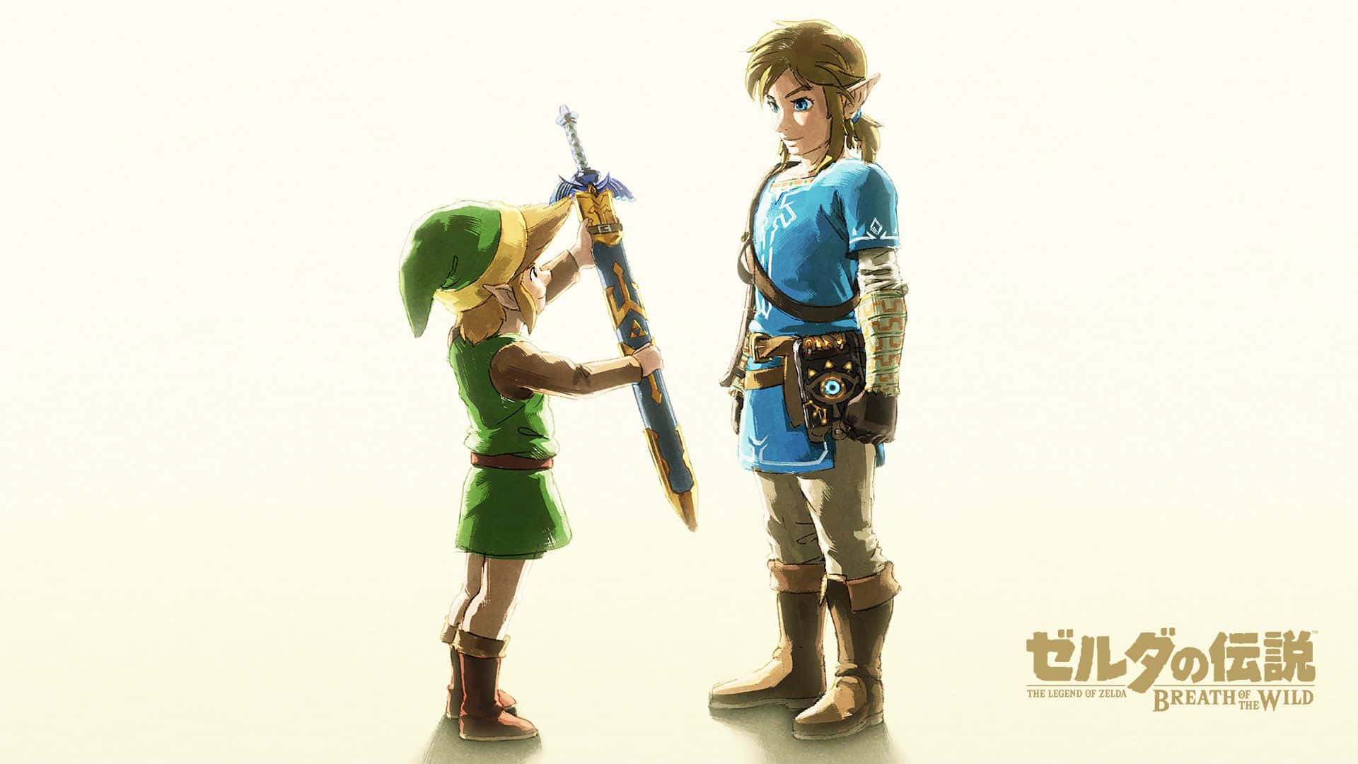 Lille Link giver sværd til Store Link i Zelda BOTW Wallpapers