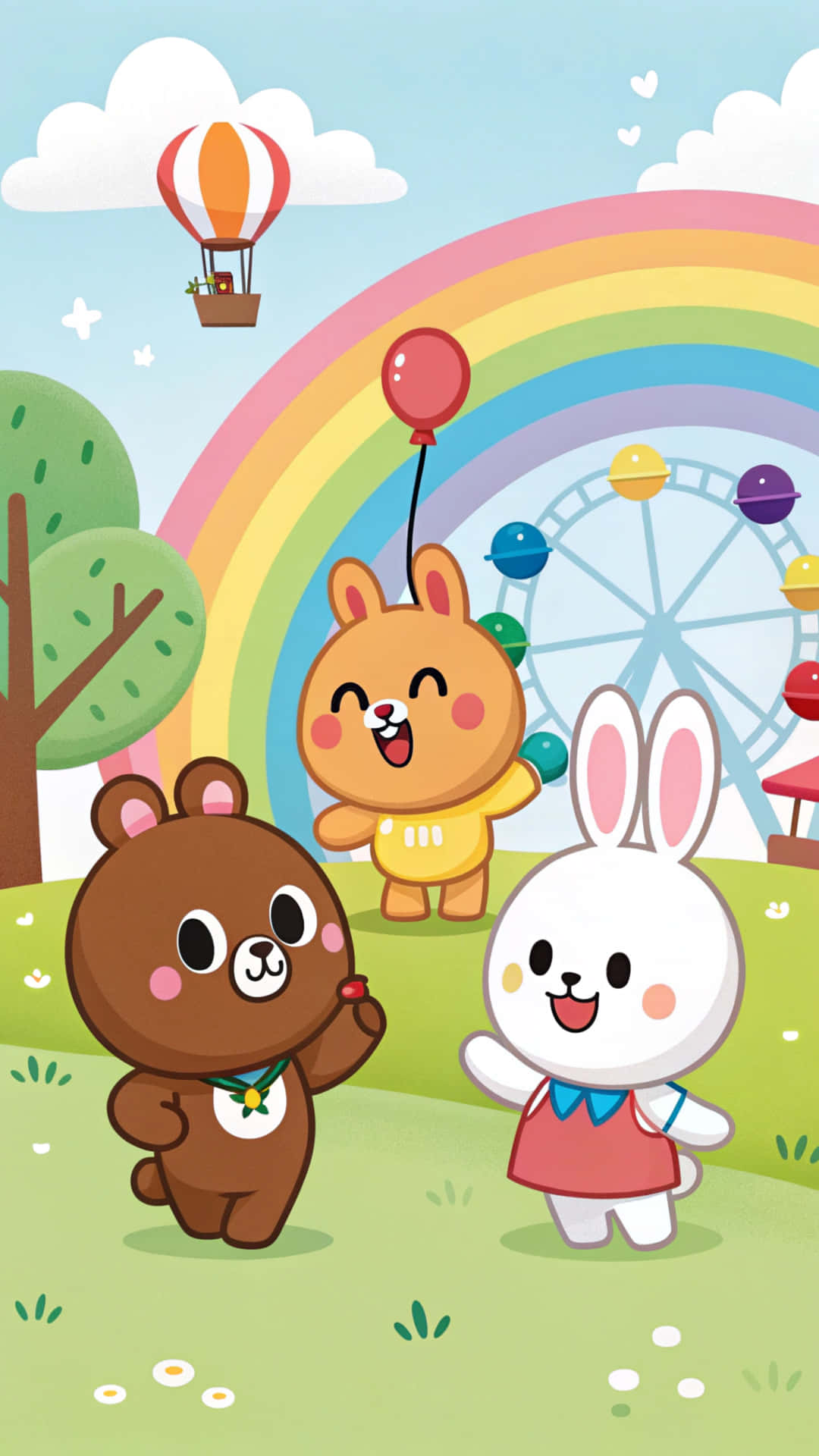 gruppe, hvalp, farver, killing, tegneserie, kærlighed, venskab, venner, valmue, blomst, line friends, brand, tapet, line, vaskebjørn, panda, familie, række, kunst, samling