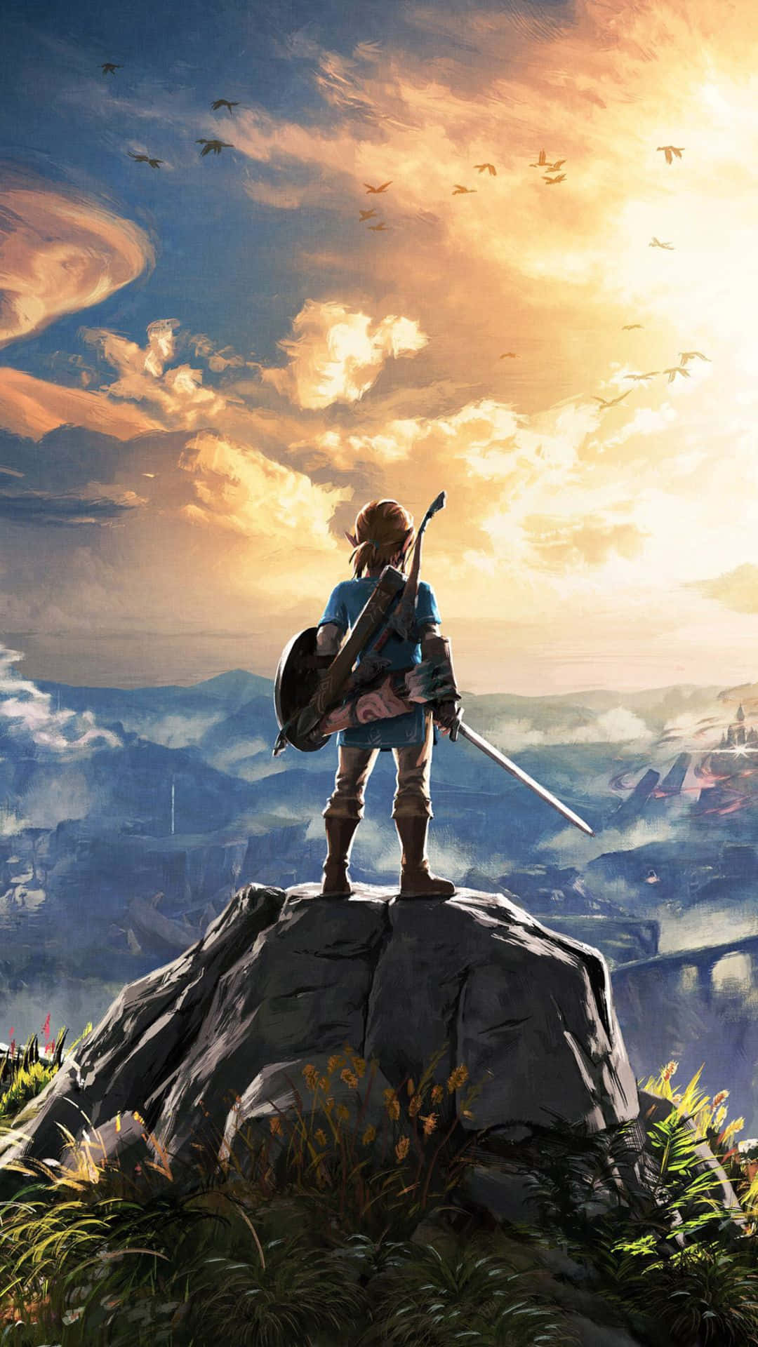 Link står på en klippe i Zelda Breath of the Wild Wallpapers