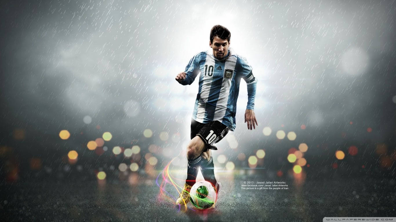Lionel Messi dribler gennem regnen Wallpapers