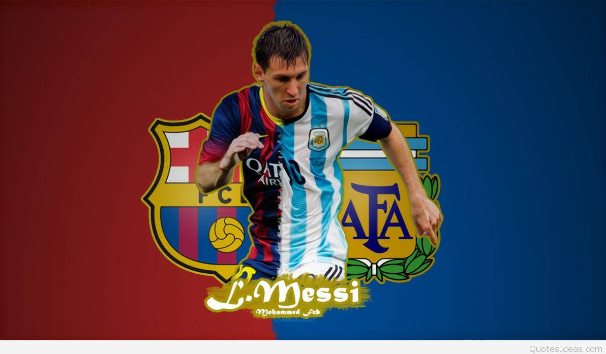 Lionel Messi fejrer med Barcelona og Argentina logo Wallpapers