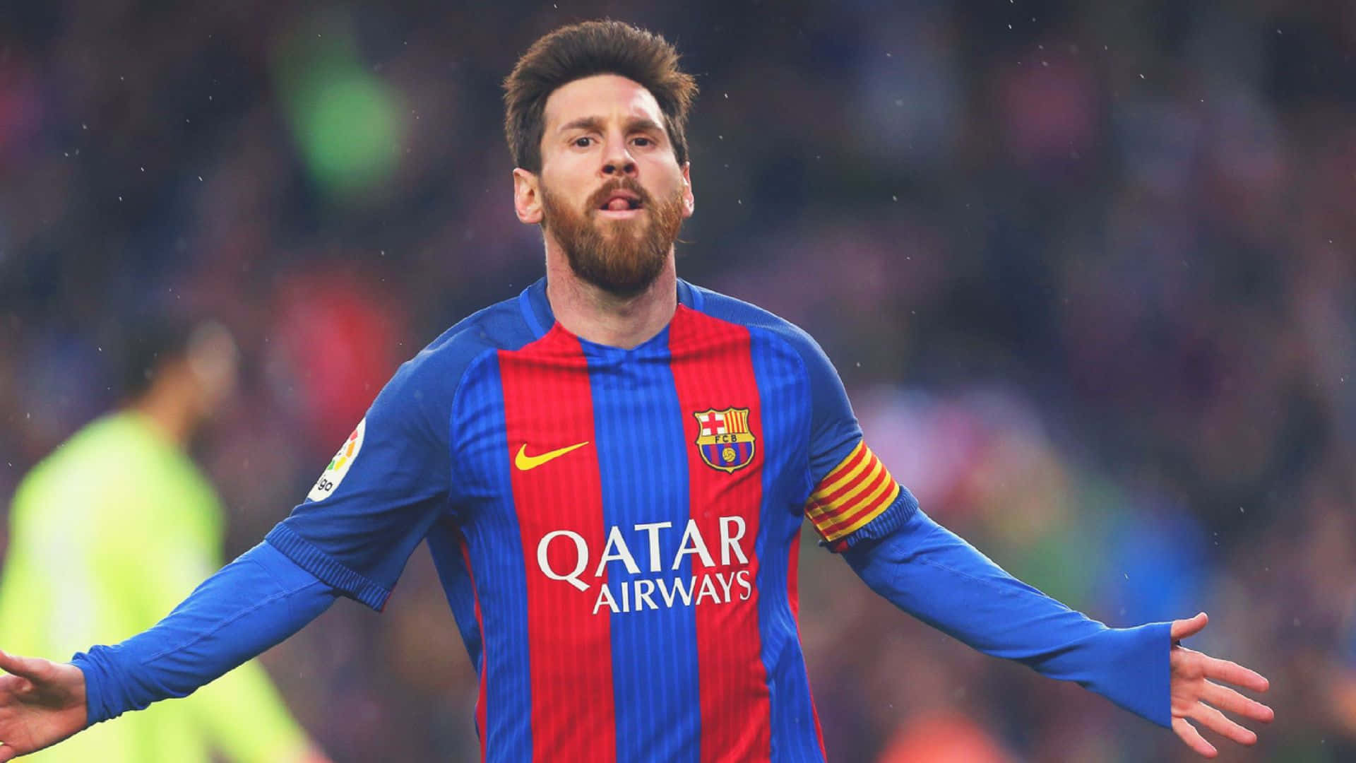 Lionel Messi fejrer sit mål under en kamp Wallpapers