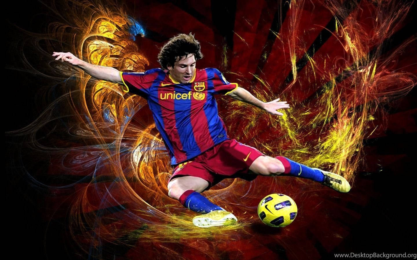 Lionel Messi udløser sit kraftfulde spark for at score et mål Wallpapers