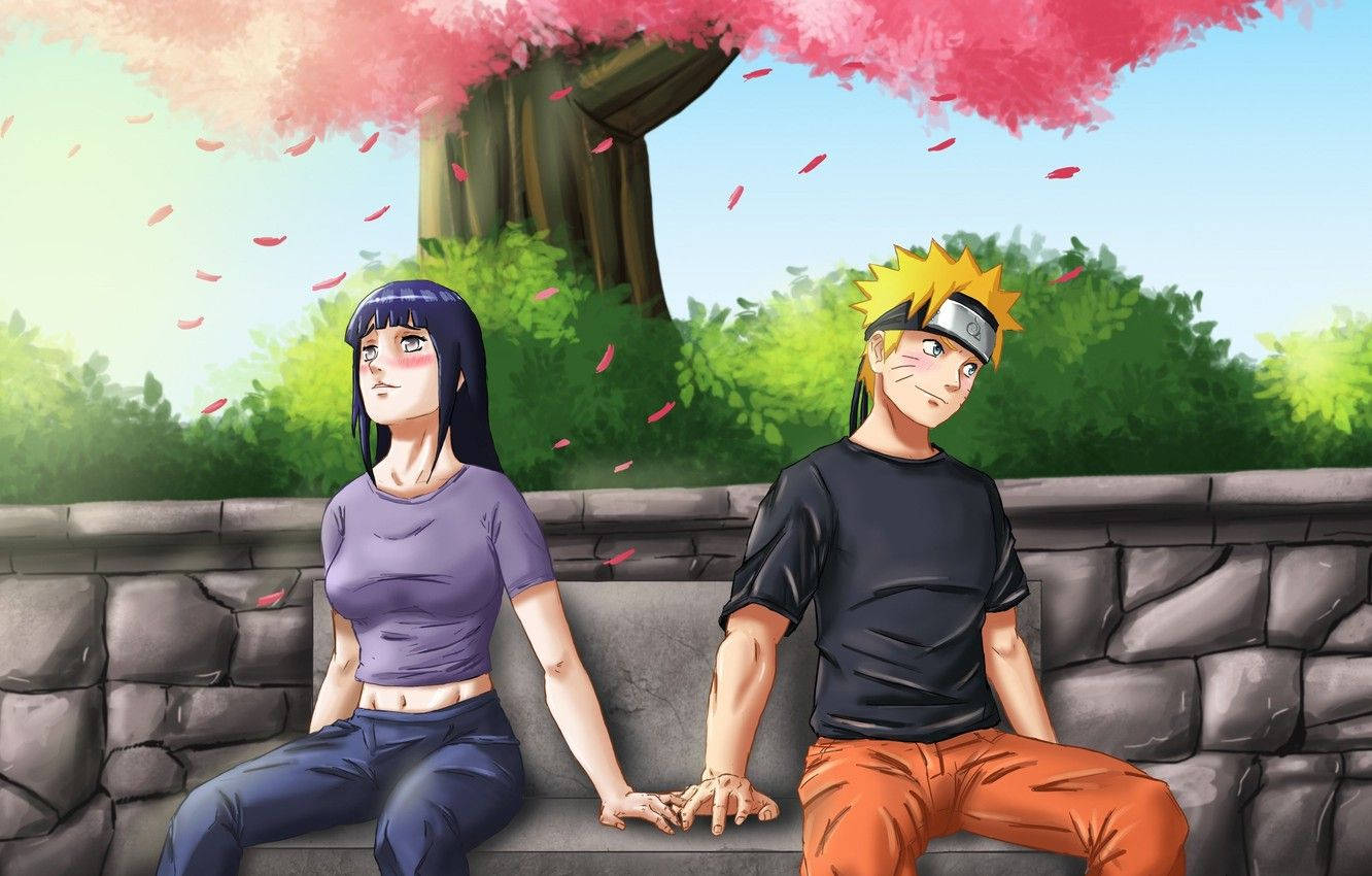 Live Naruto og Hinata Under Kirsebærblomsterne Wallpapers