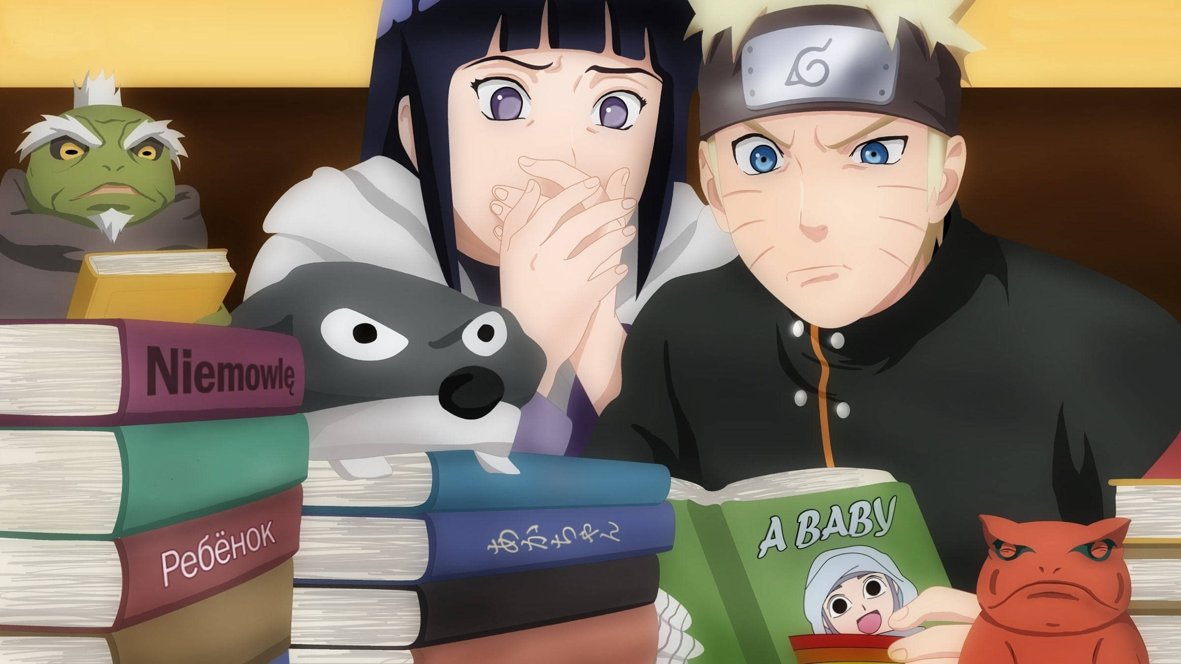 Live Naruto og Hinata læser fødselsbøger Wallpapers
