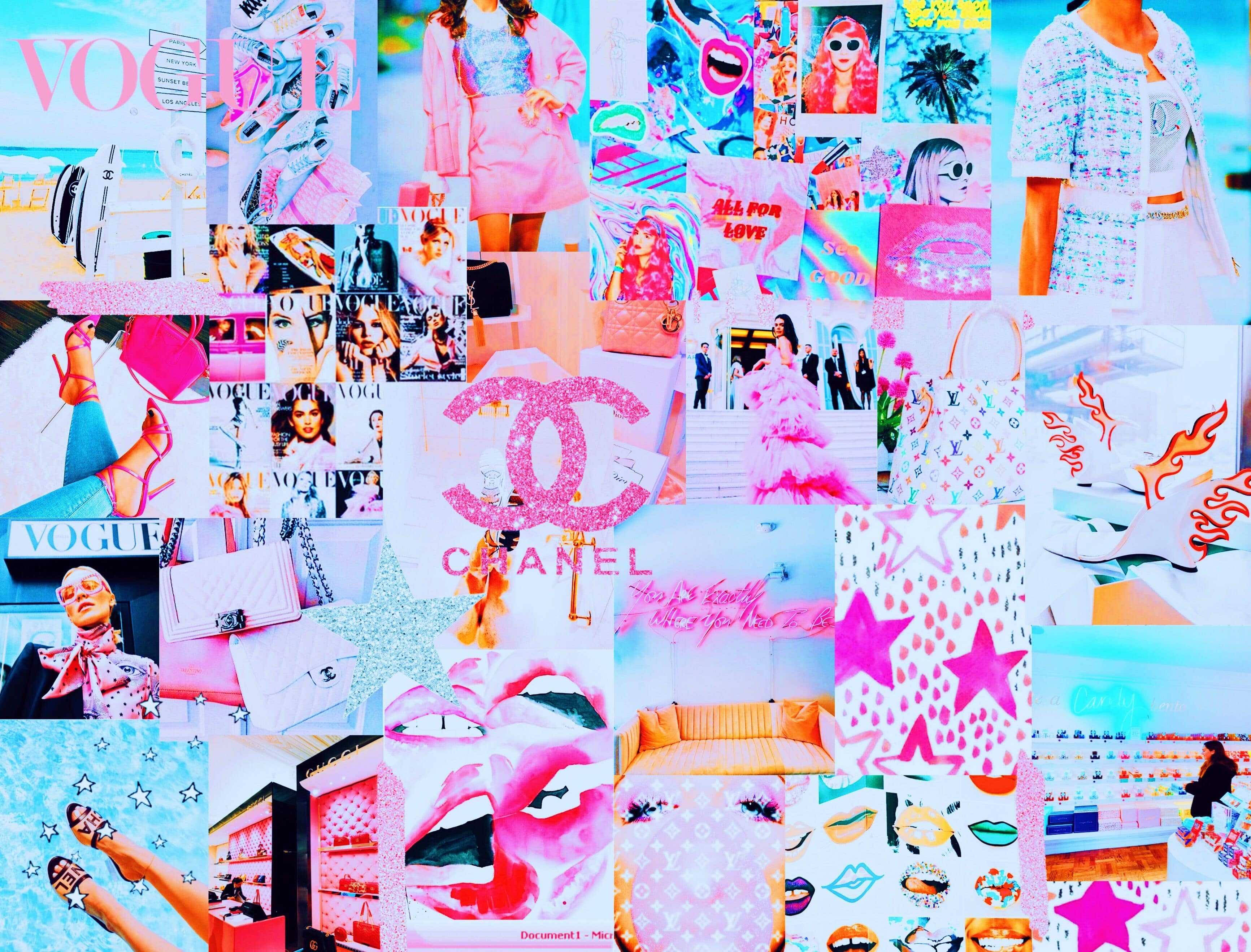 Livligt pink og blåt preppy PFP-collage Wallpapers