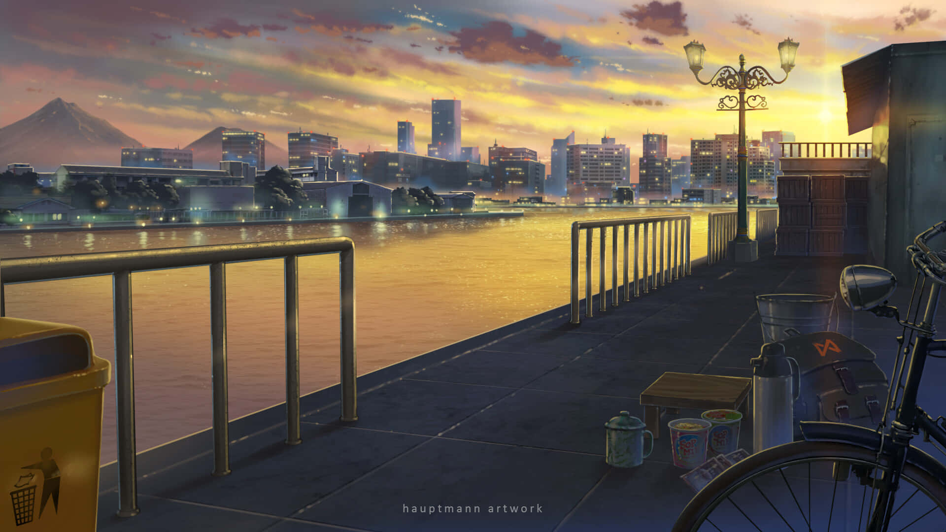 Lo Fi Anime Chill cykel ved søbred Wallpapers