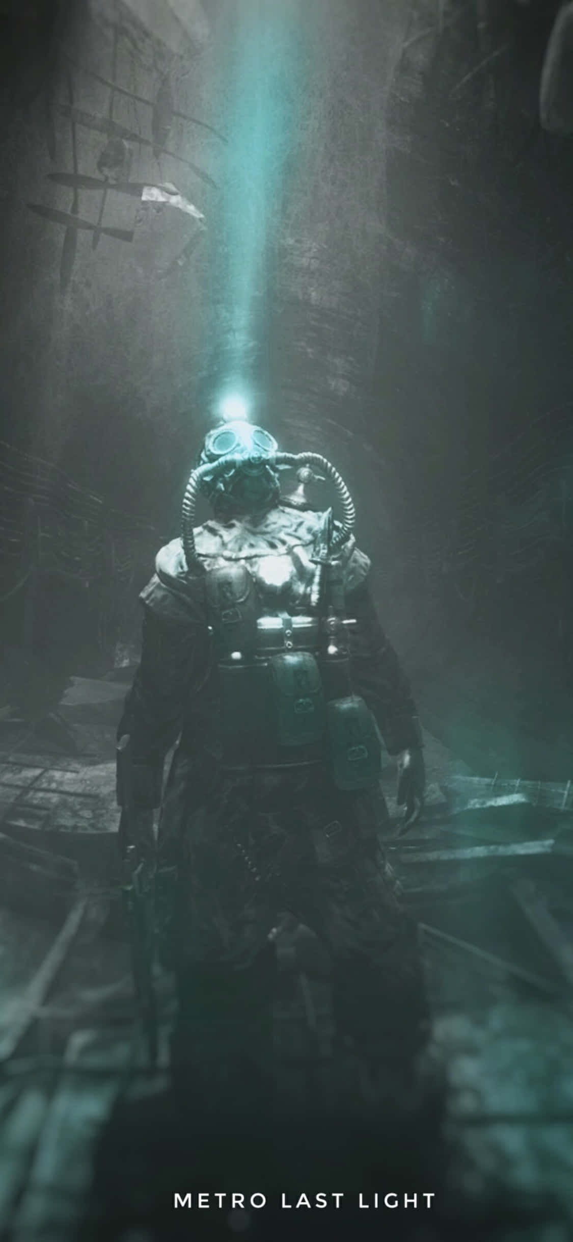 Lommelygte på gasmaske iPhone X Metro Last Light baggrund Wallpapers