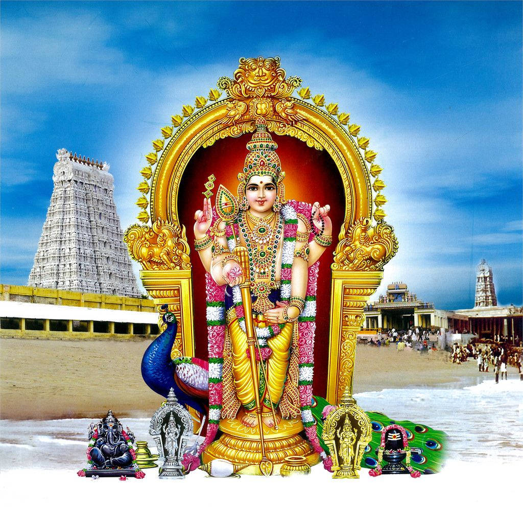 Lord Murugan sat på havbaggrund Wallpapers