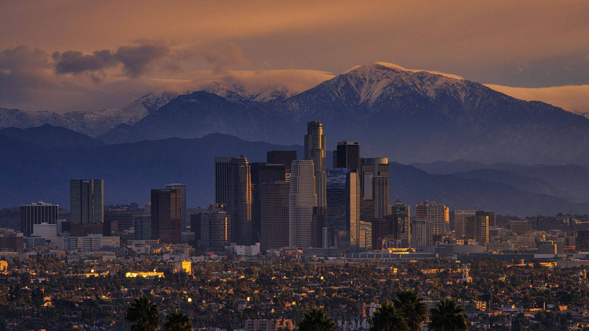 Los Angeles solnedgang ved bjergene Wallpapers