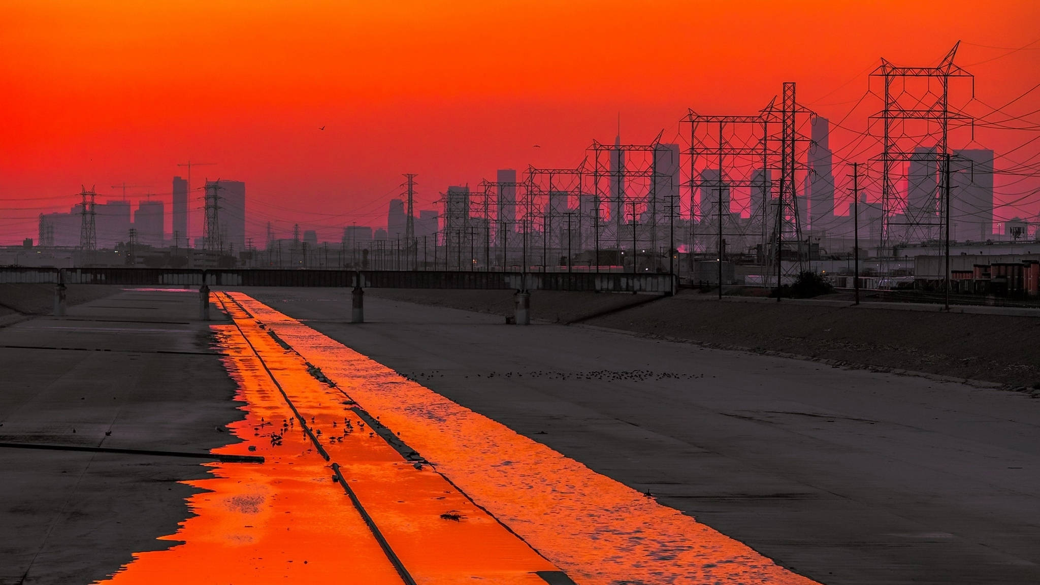 Los Angeles solnedgang ved motorvej Wallpapers