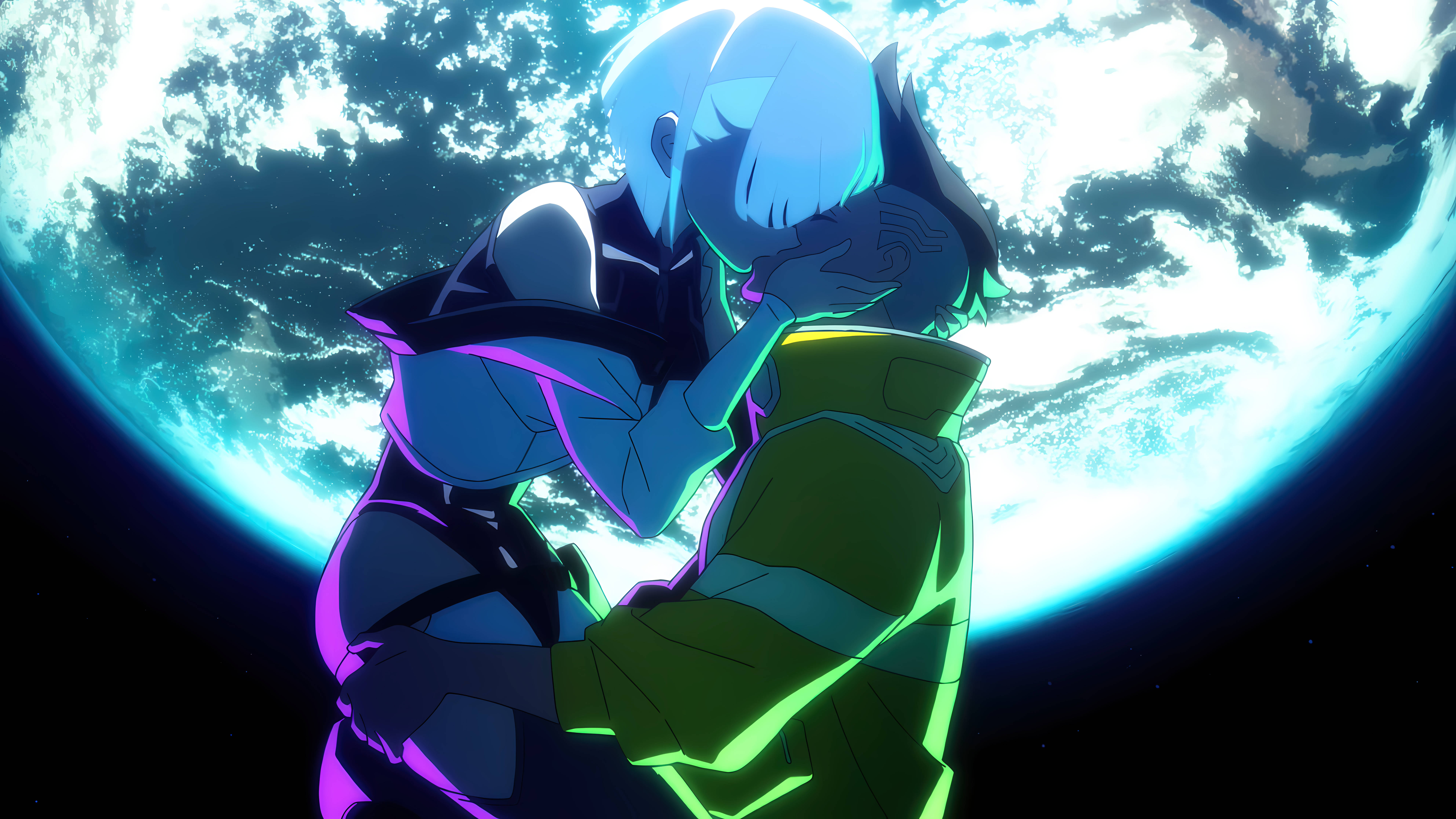 Lucy og David anime par kysser Wallpapers