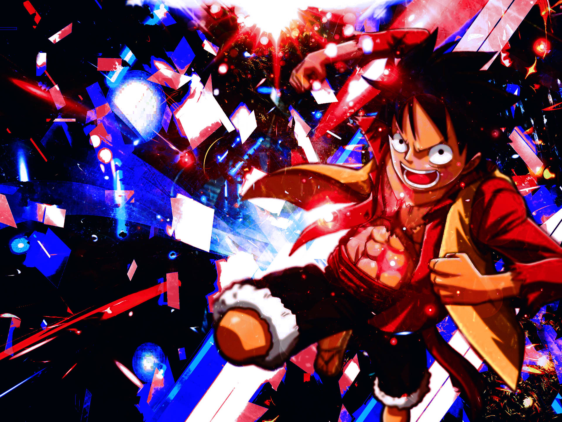 Luffy på rød og blå baggrund — Luffy Wallpapers