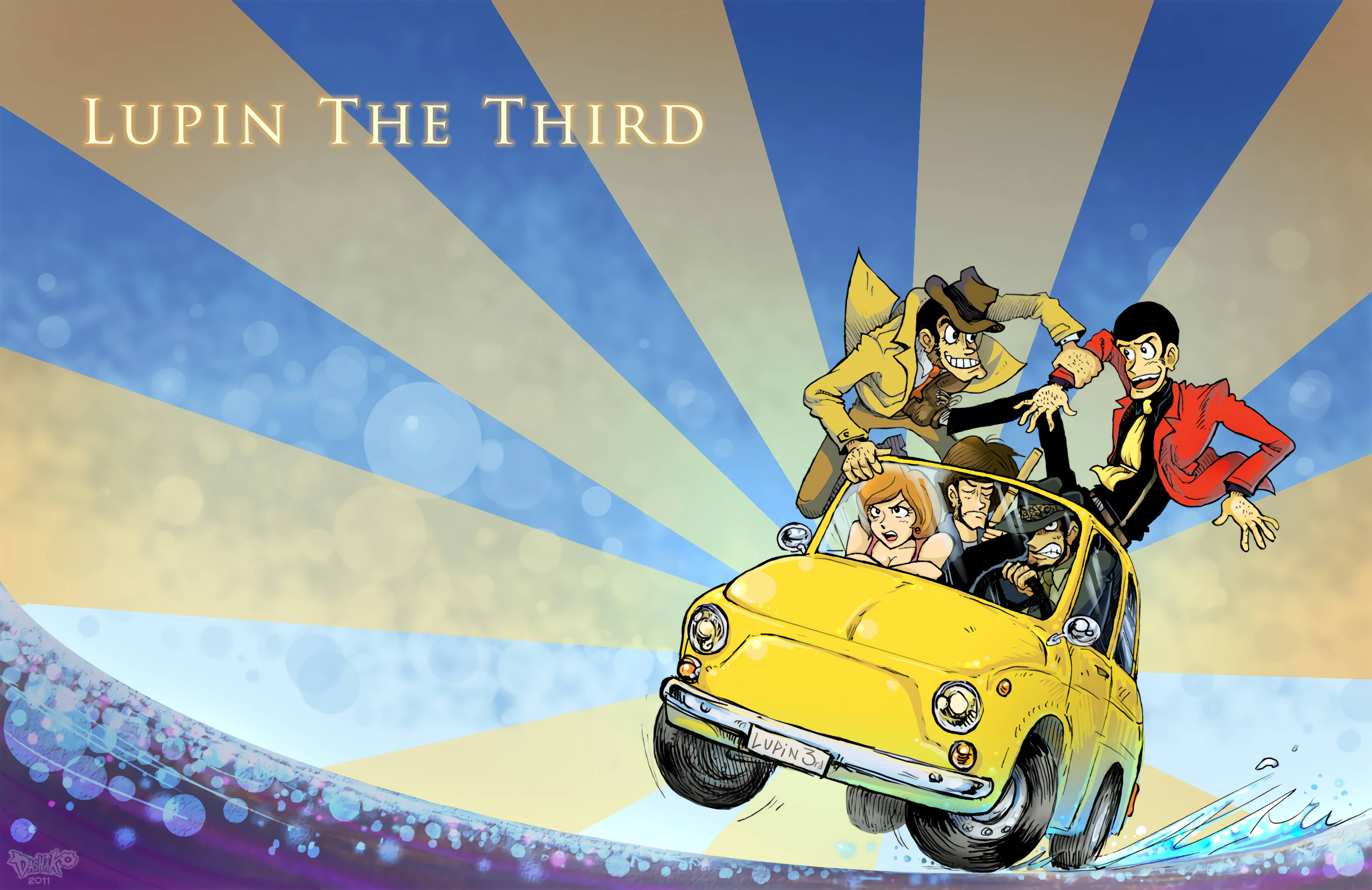 Lupin-figurer i en bil anime Wallpapers