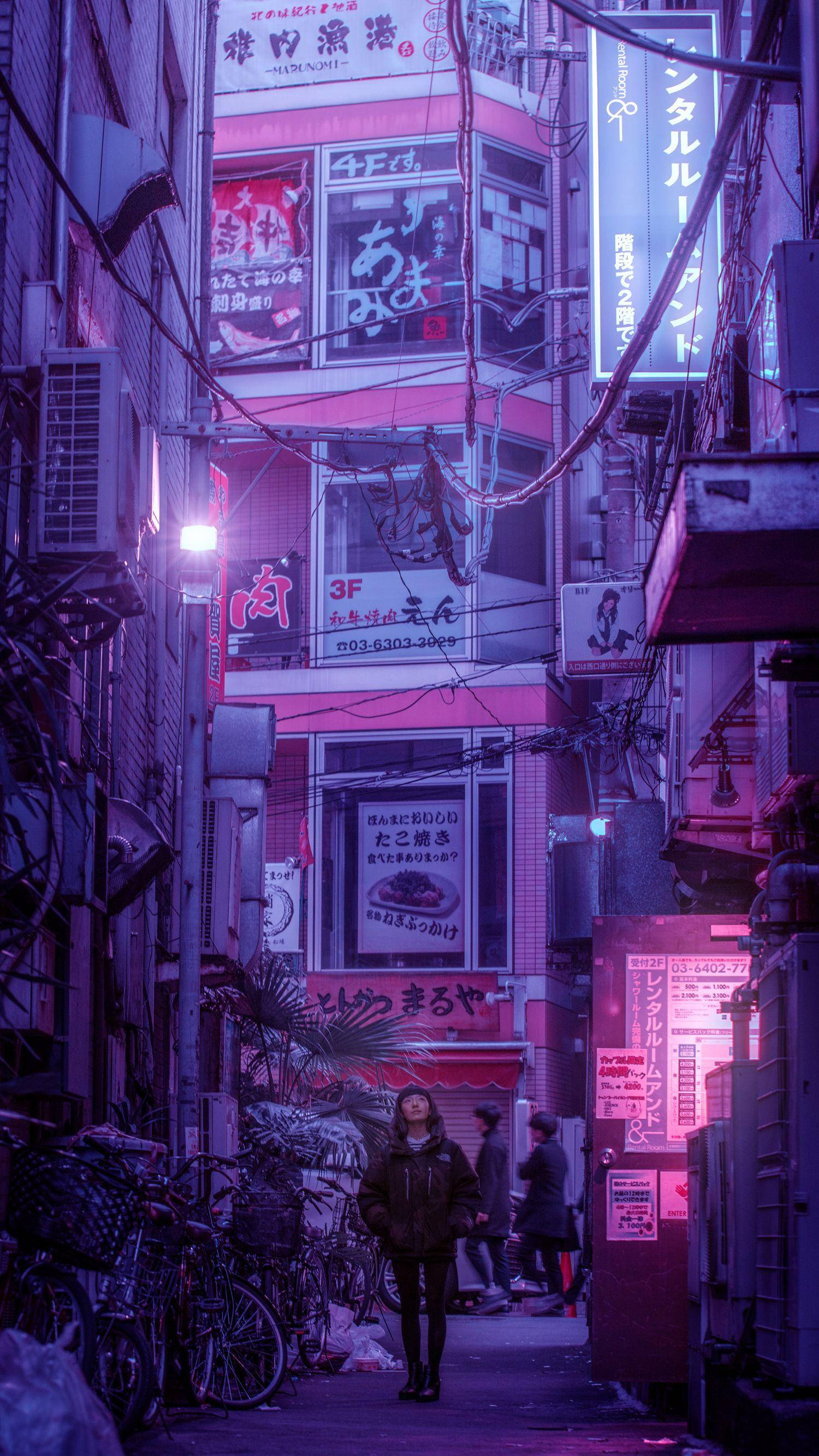 Lys lilla æstetisk Japan gade Wallpapers