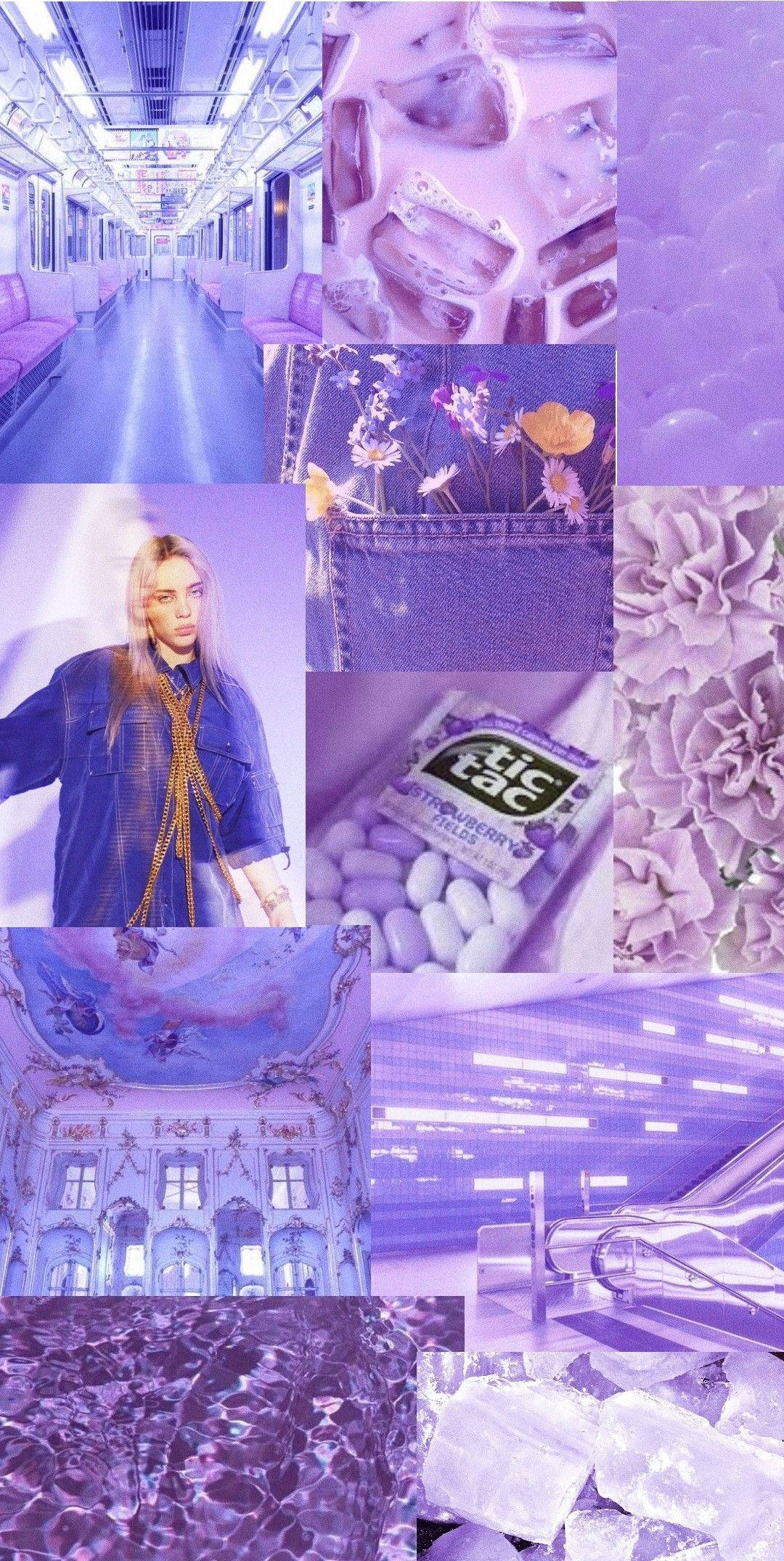 Lys lilla æstetisk collage med is, slik og balloner Wallpapers