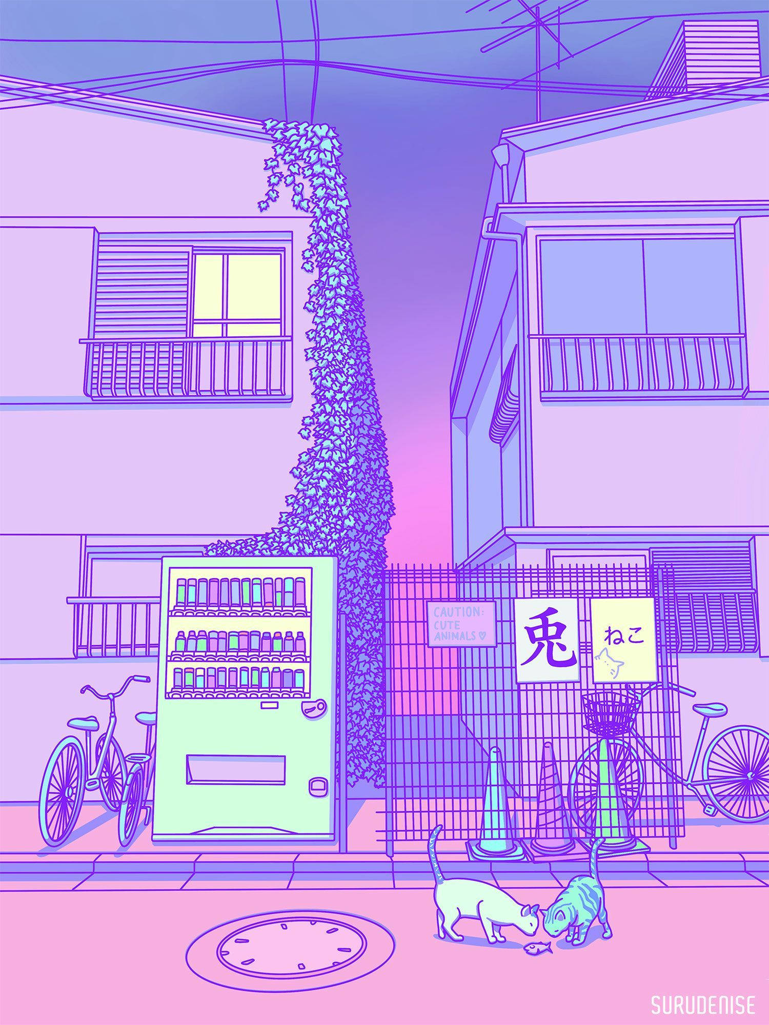 Lys lilla æstetisk salgsautomat Japan Wallpapers