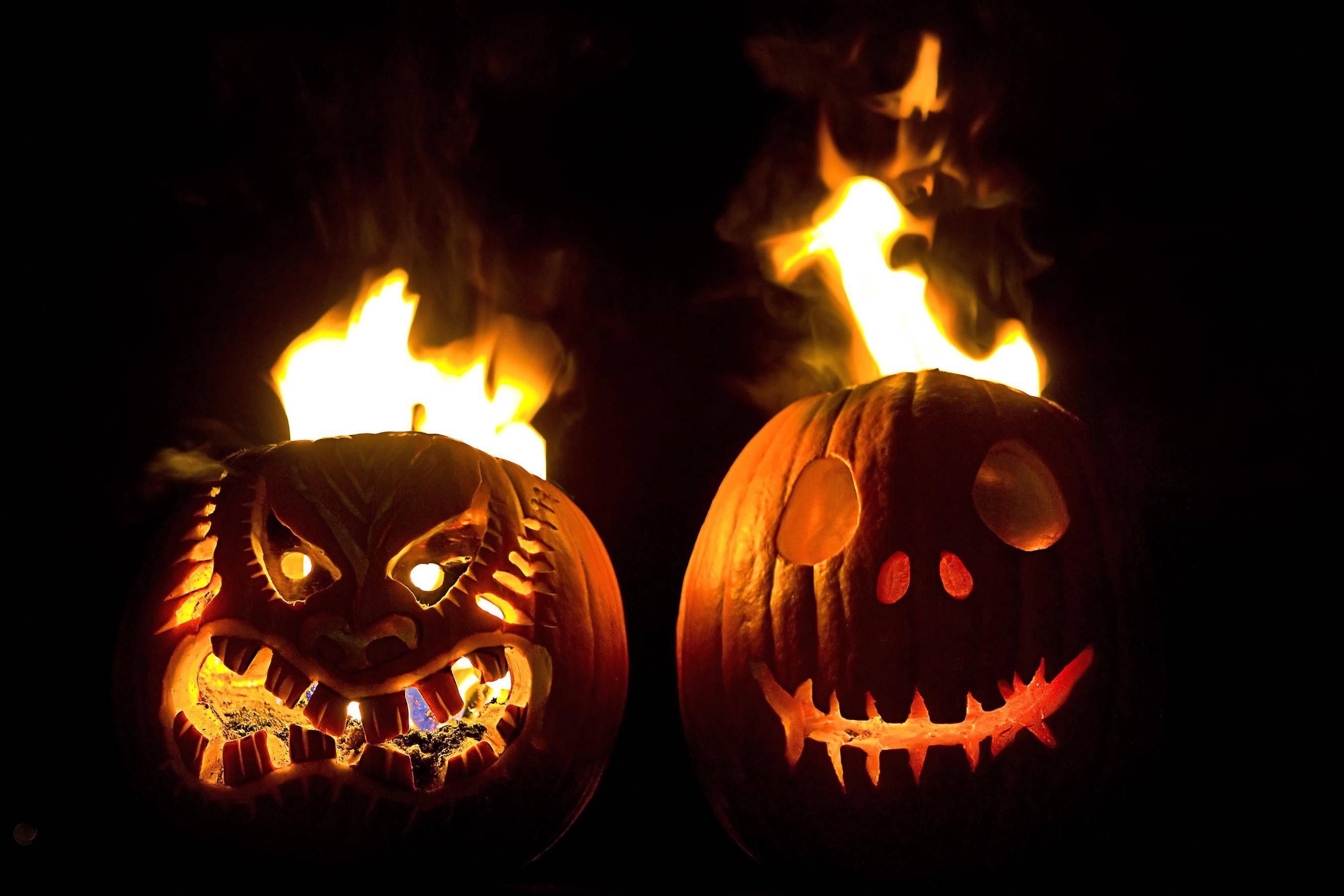 Lys op natten med Halloween-græskar i brand! Wallpapers