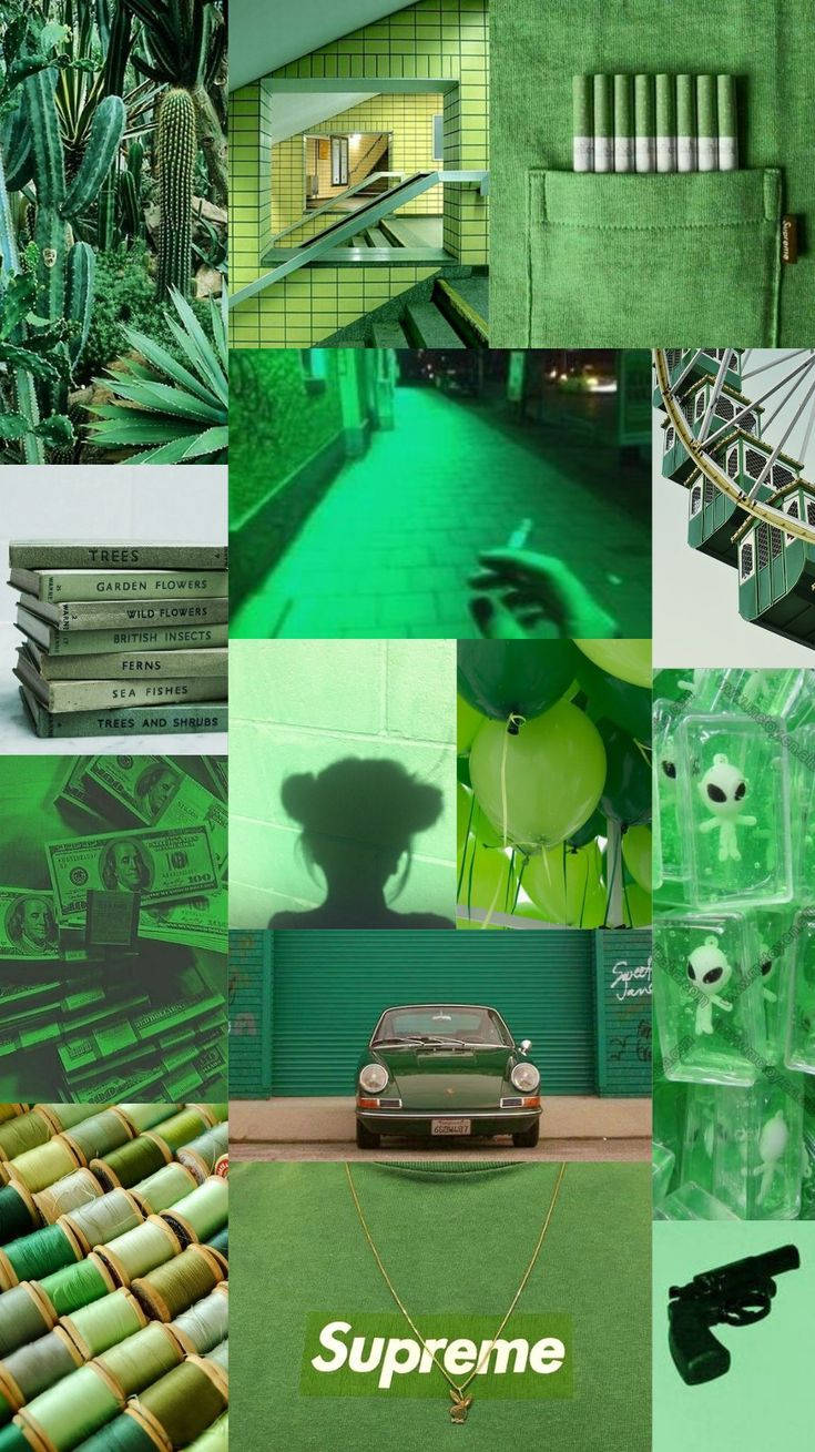 Lysegrønne æstetiske collagebilleder Wallpapers