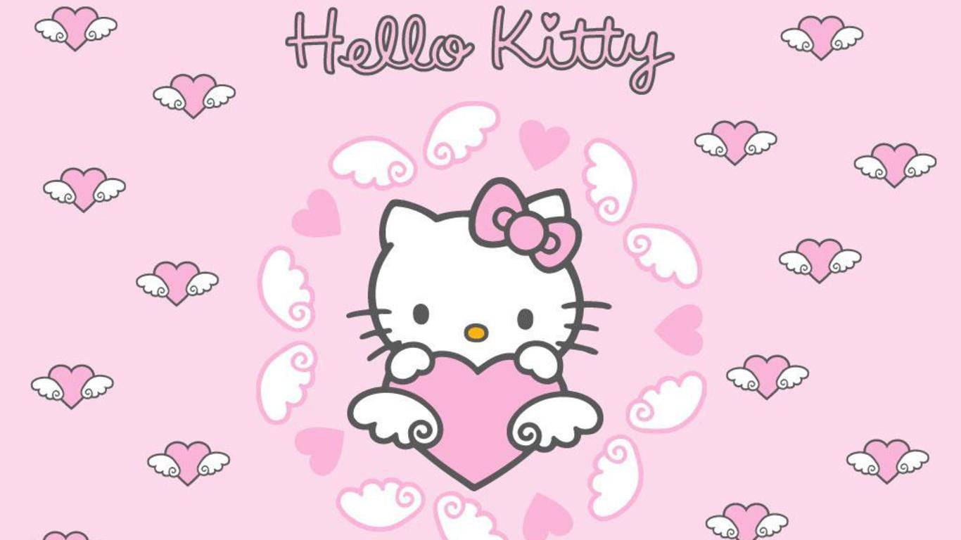 Lyserød Hello Kitty Hjerte Med Vinger Wallpapers