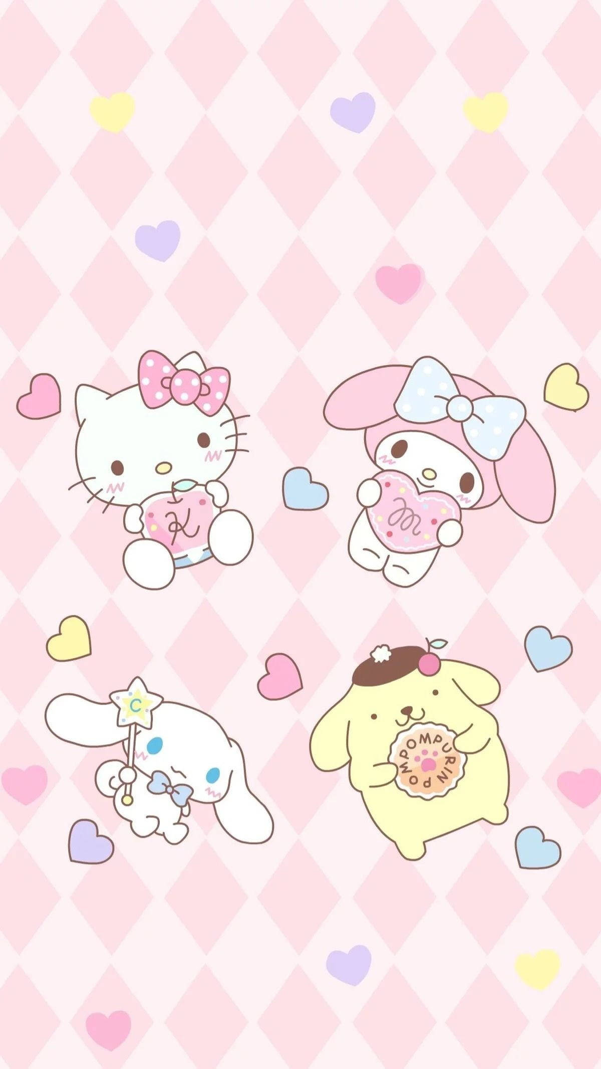 Lyserød Hello Kitty i diamantmønster Wallpapers