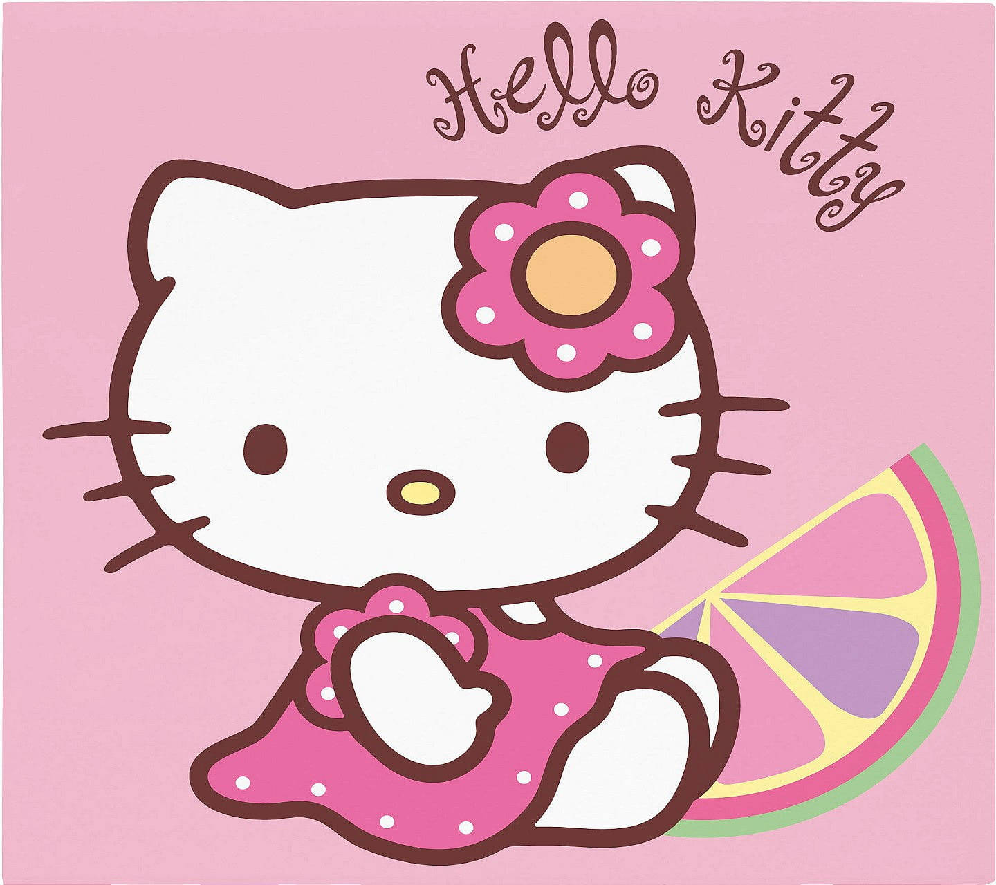 Lyserød Hello Kitty med appelsinskive Wallpapers