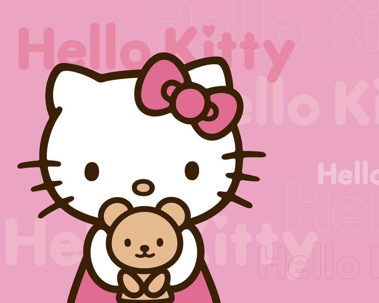 Lyserød Hello Kitty med bamse Wallpapers
