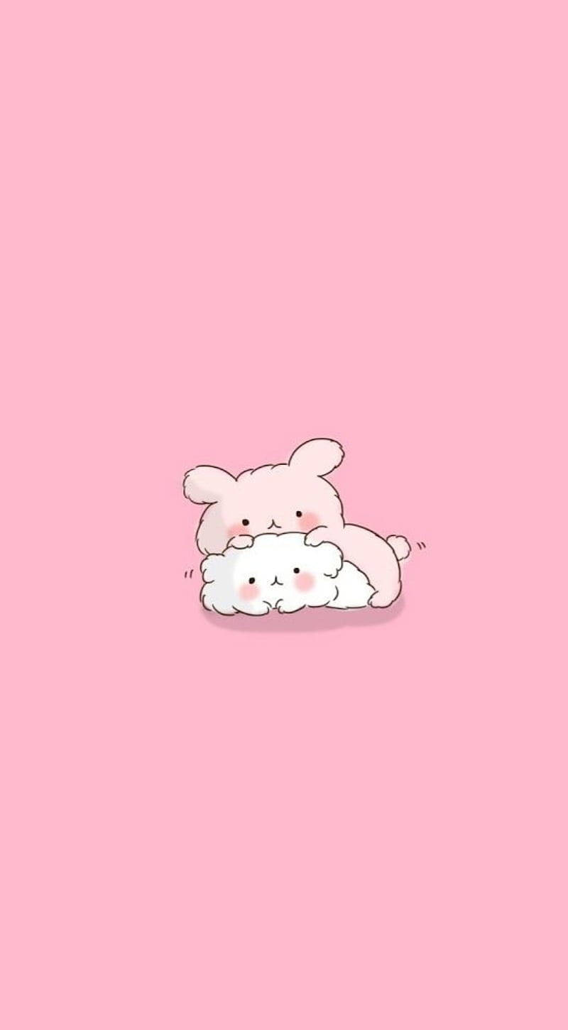 Lyserød Kawaii Kanin og Kat Wallpapers