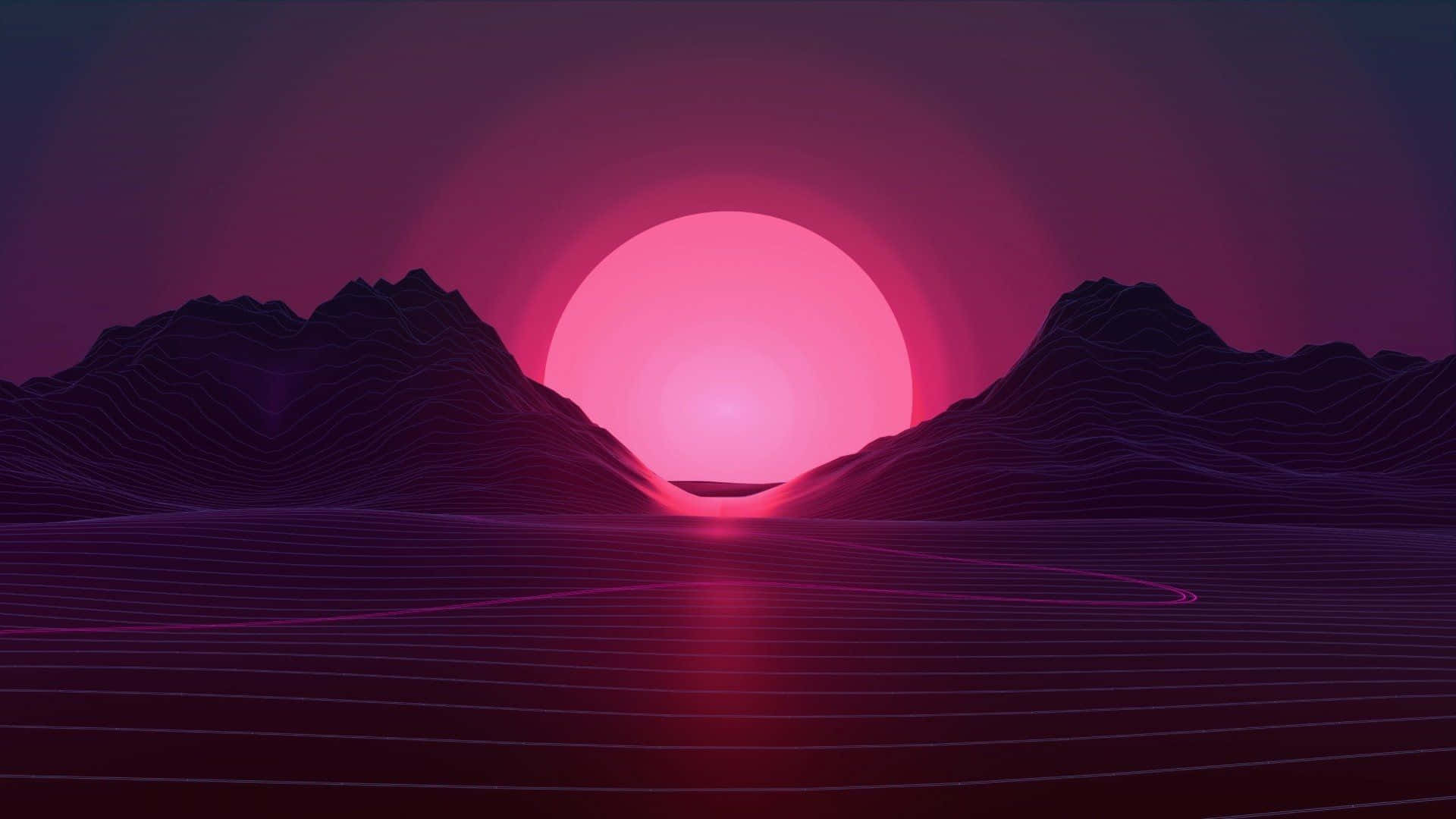 Lyserød måne mellem bjerge Wallpapers