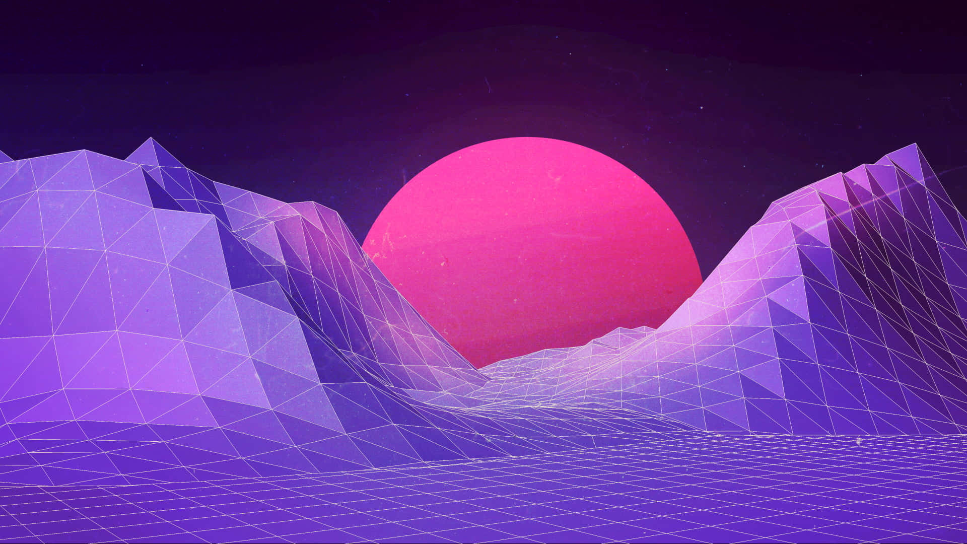 Lyserød måne over retro lilla landskab Wallpapers