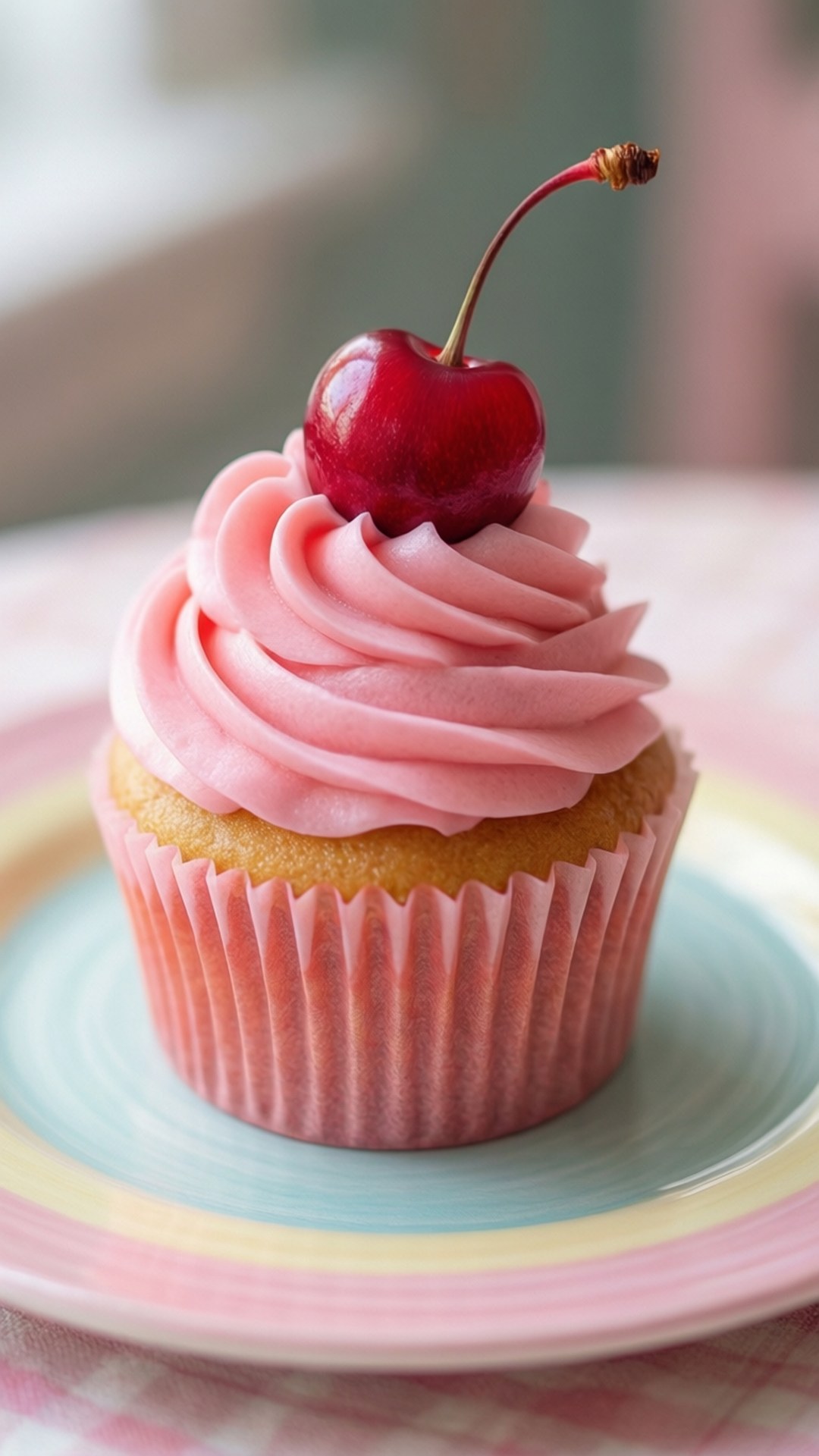 Lyserød cupcake med kirsebær Wallpapers