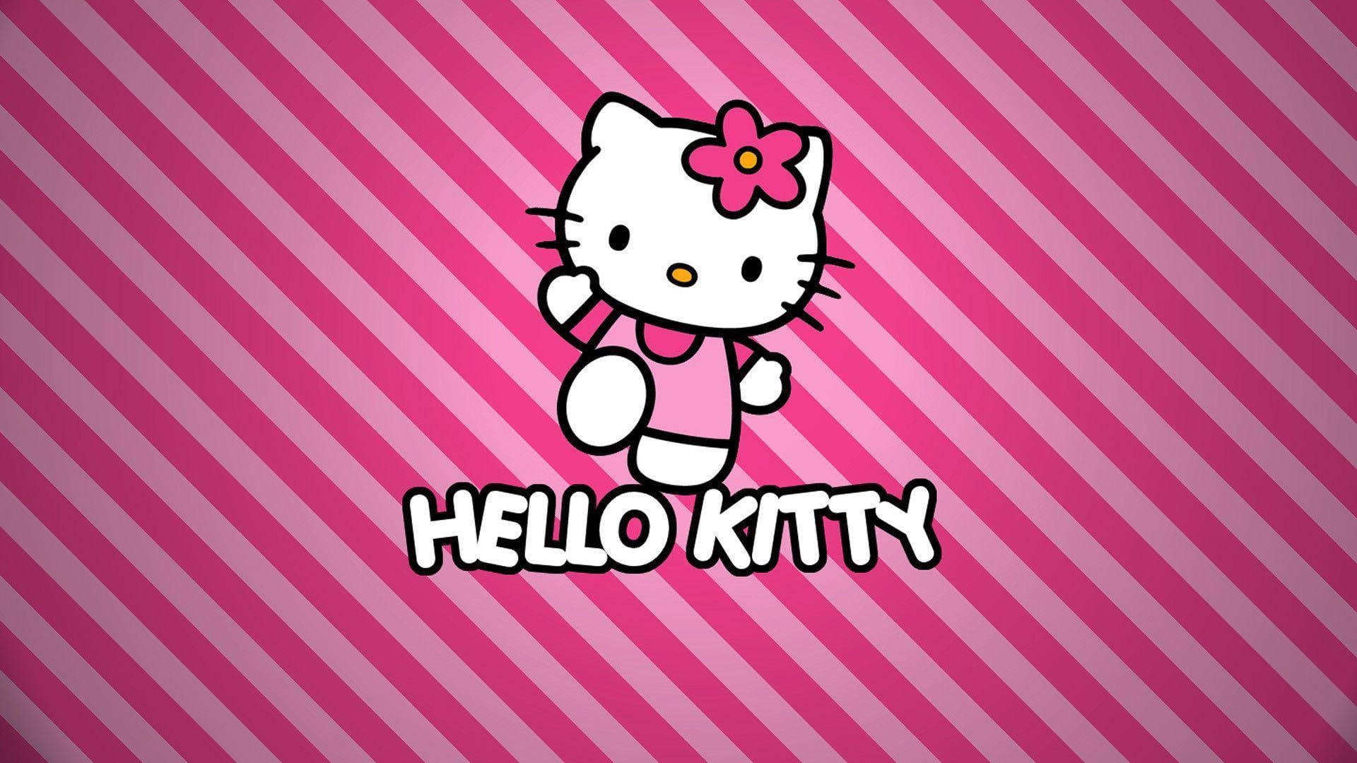 Lyserød Hello Kitty med stribet baggrund Wallpapers
