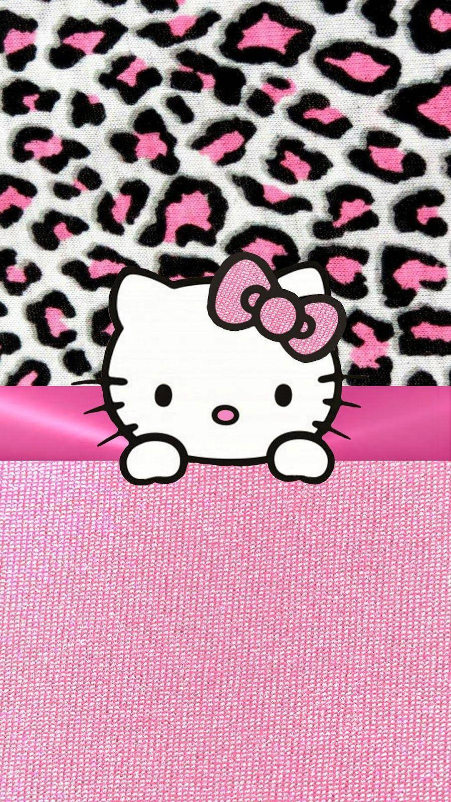 Lyserød Hello Kitty med leopardmønster Wallpapers